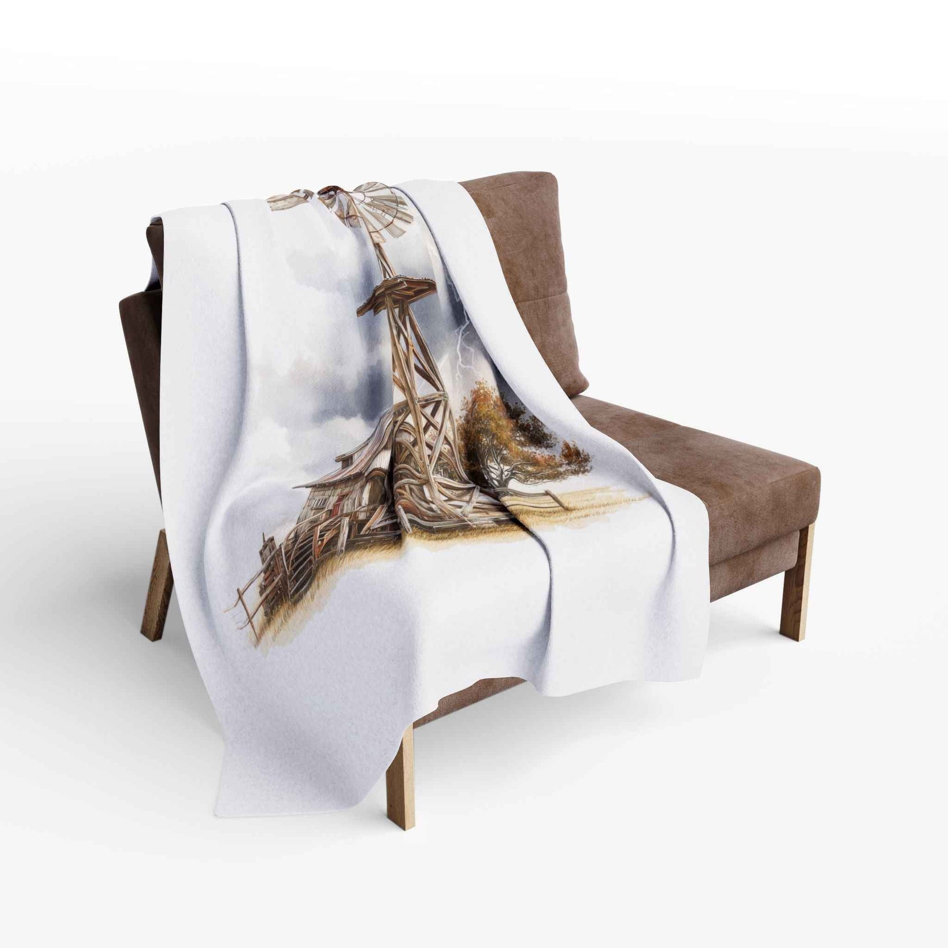 Windmill Farm Fleece Blanket — Rustic Windmill & Storm Sky Throw