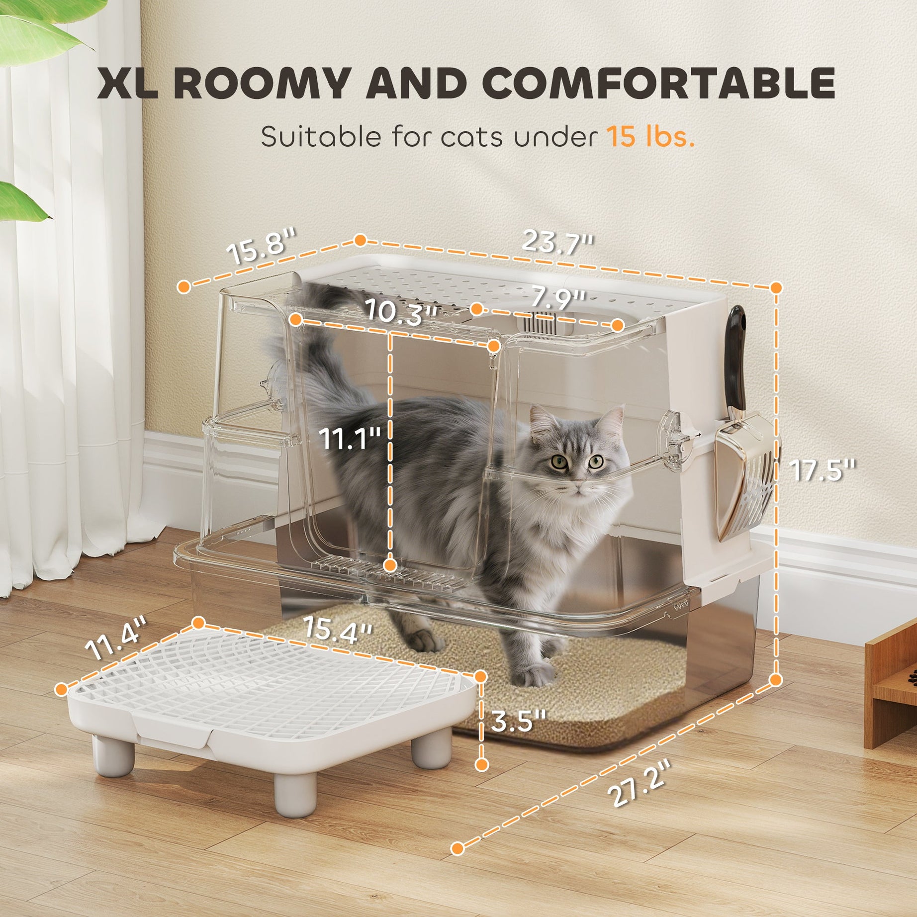 Cat Litter Box - XL Stainless Steel Enclosed with Scoop
