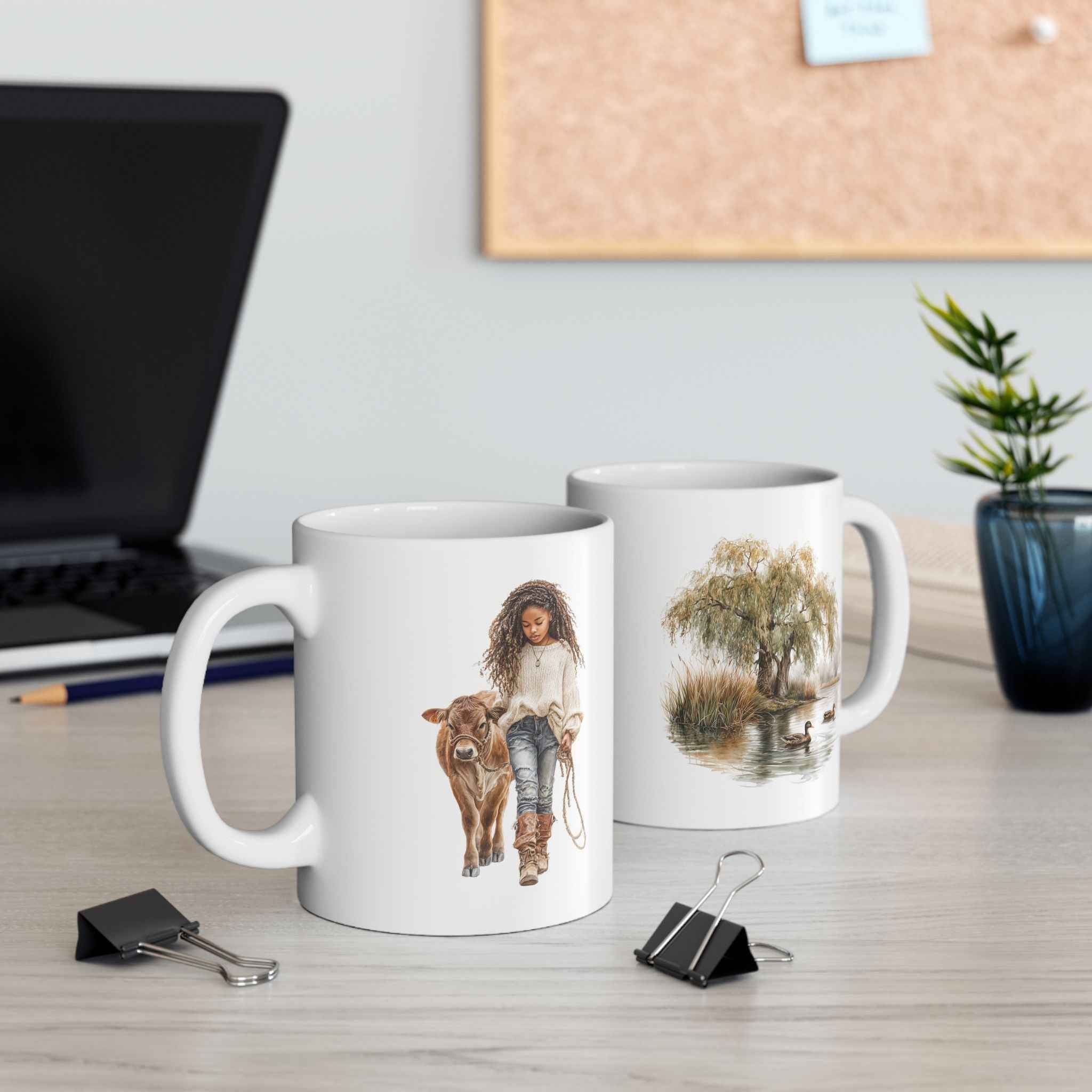 Vintage Country Ceramic Mug - Rustic Animal Coffee Cup