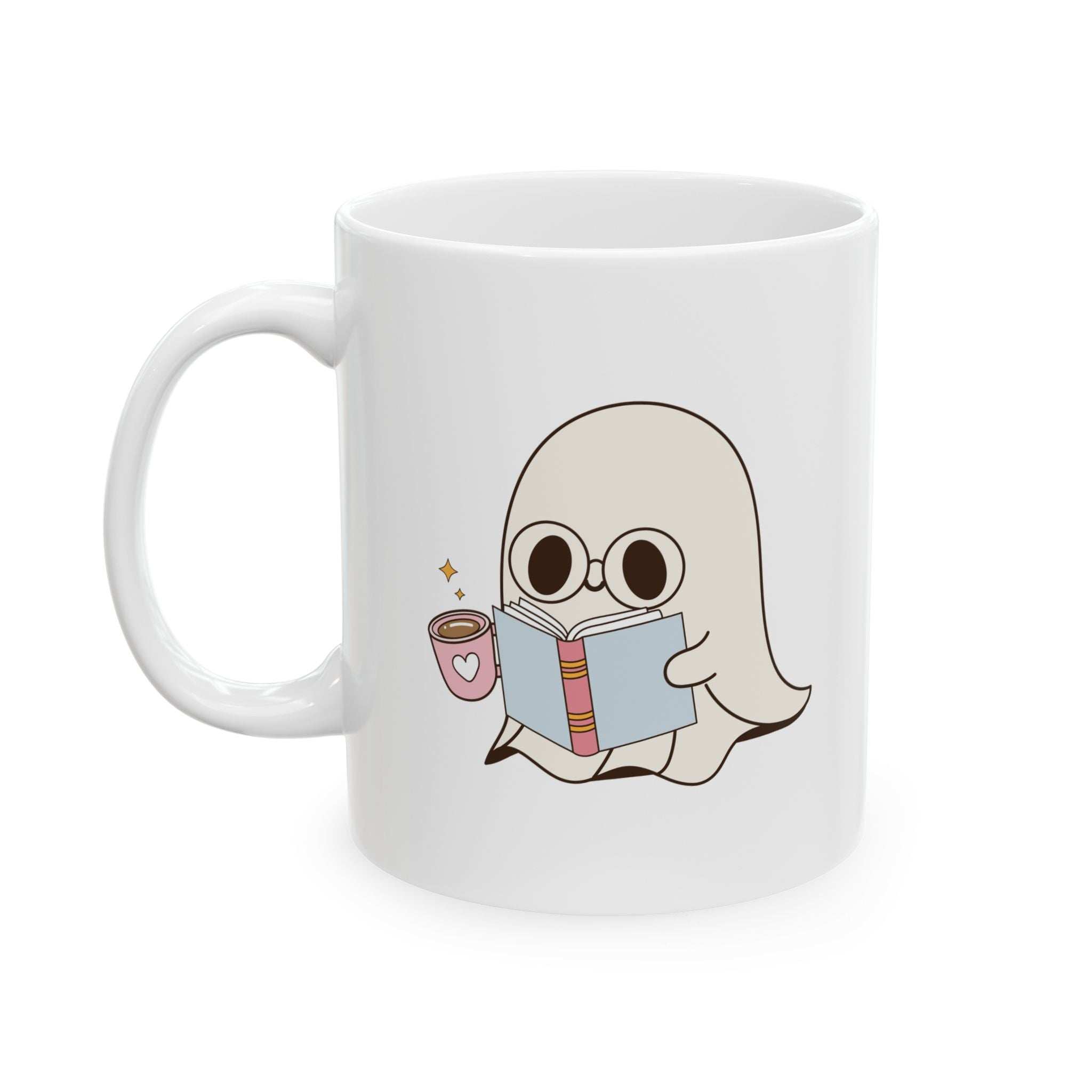 Cute Ghost Ceramic Mug | Coffee Cup for Book Lovers | Halloween Decor | Gift for Readers