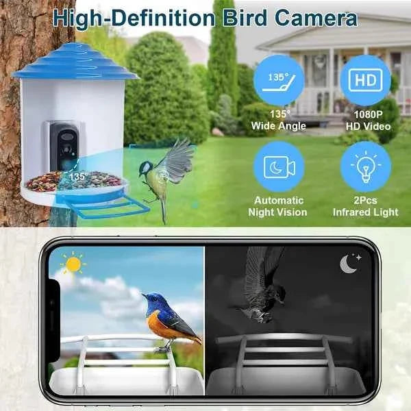 Smart Bird Feeder With Solar Powered Camera - 1080P HD AI Identify