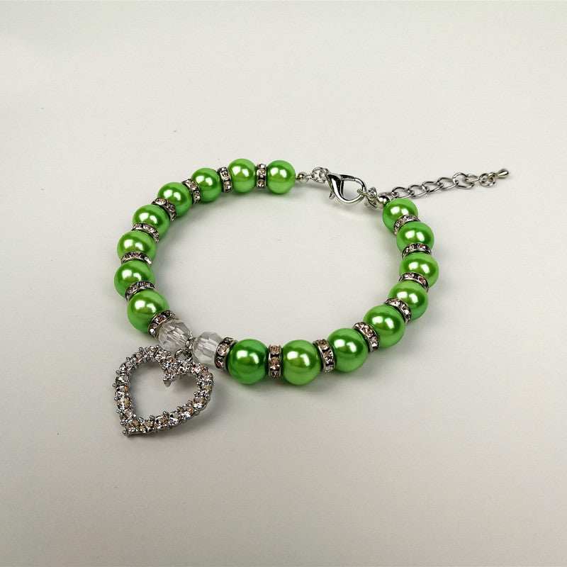 Pearl Necklace Pet Collar with Heart Decoration