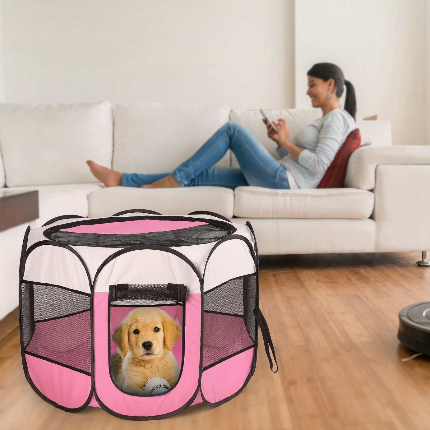 Portable Foldable Pet Tent - 8-Panel Exercise Pen