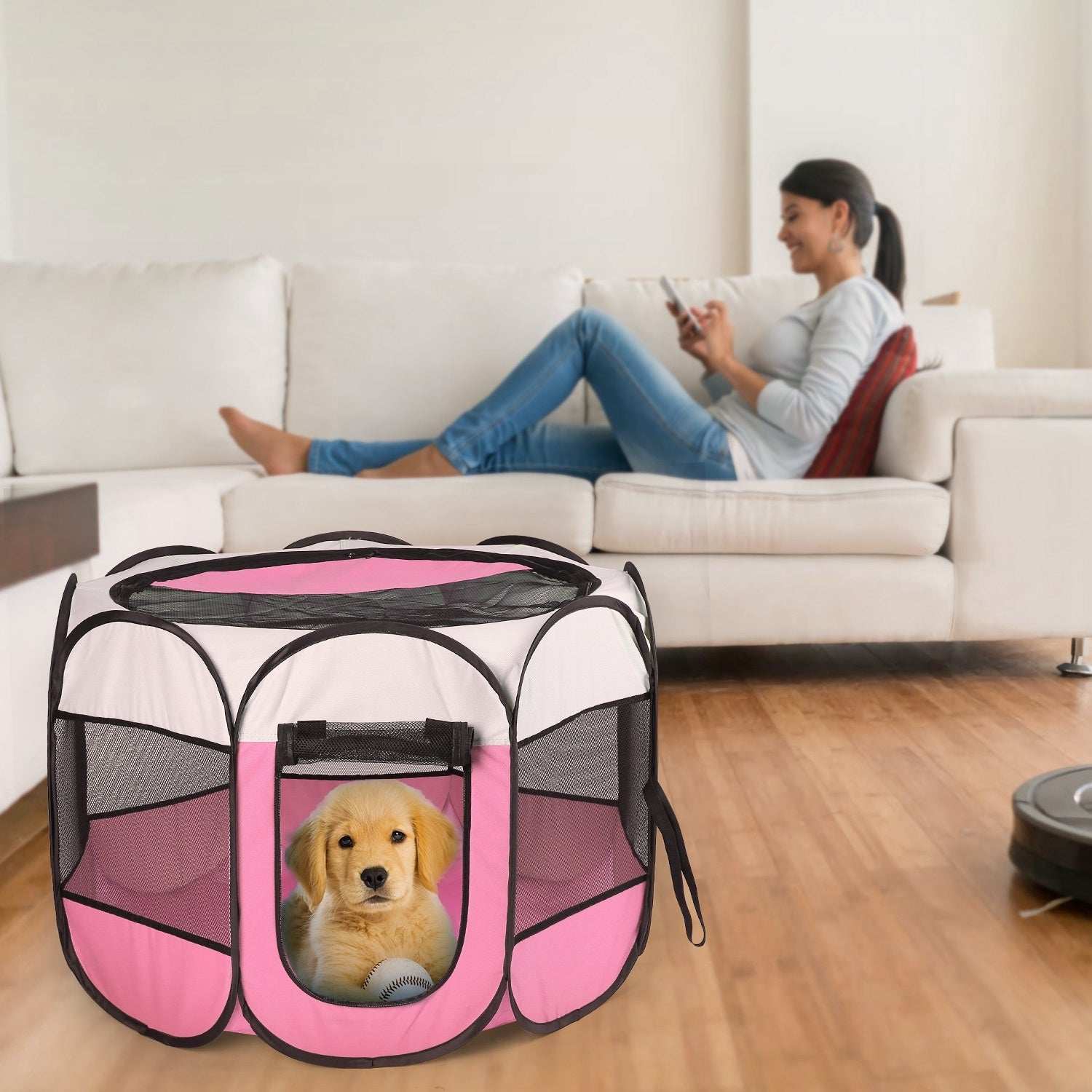 Portable Foldable Pet Tent - 8-Panel Exercise Pen