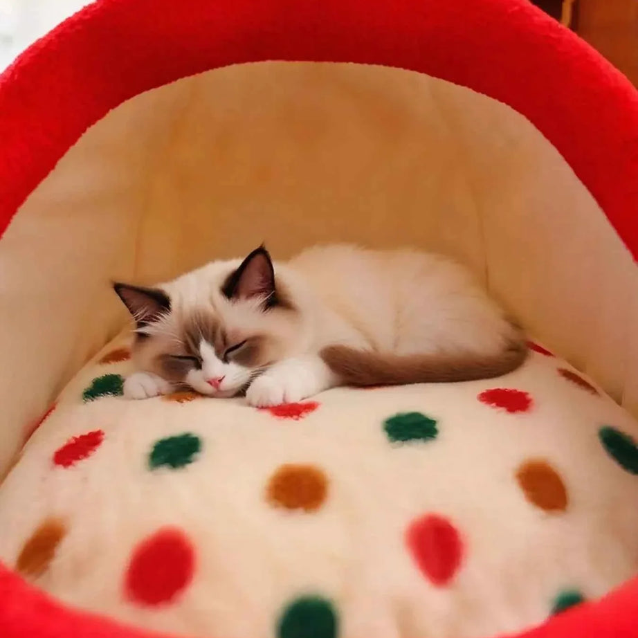 Pet Nest with Handle - Cozy Polka Dot Bed