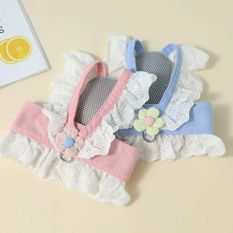 Cute Flower Dress Style Pet Dog or Cat Collar Harness and Matching Leash - X-Small to X-Large