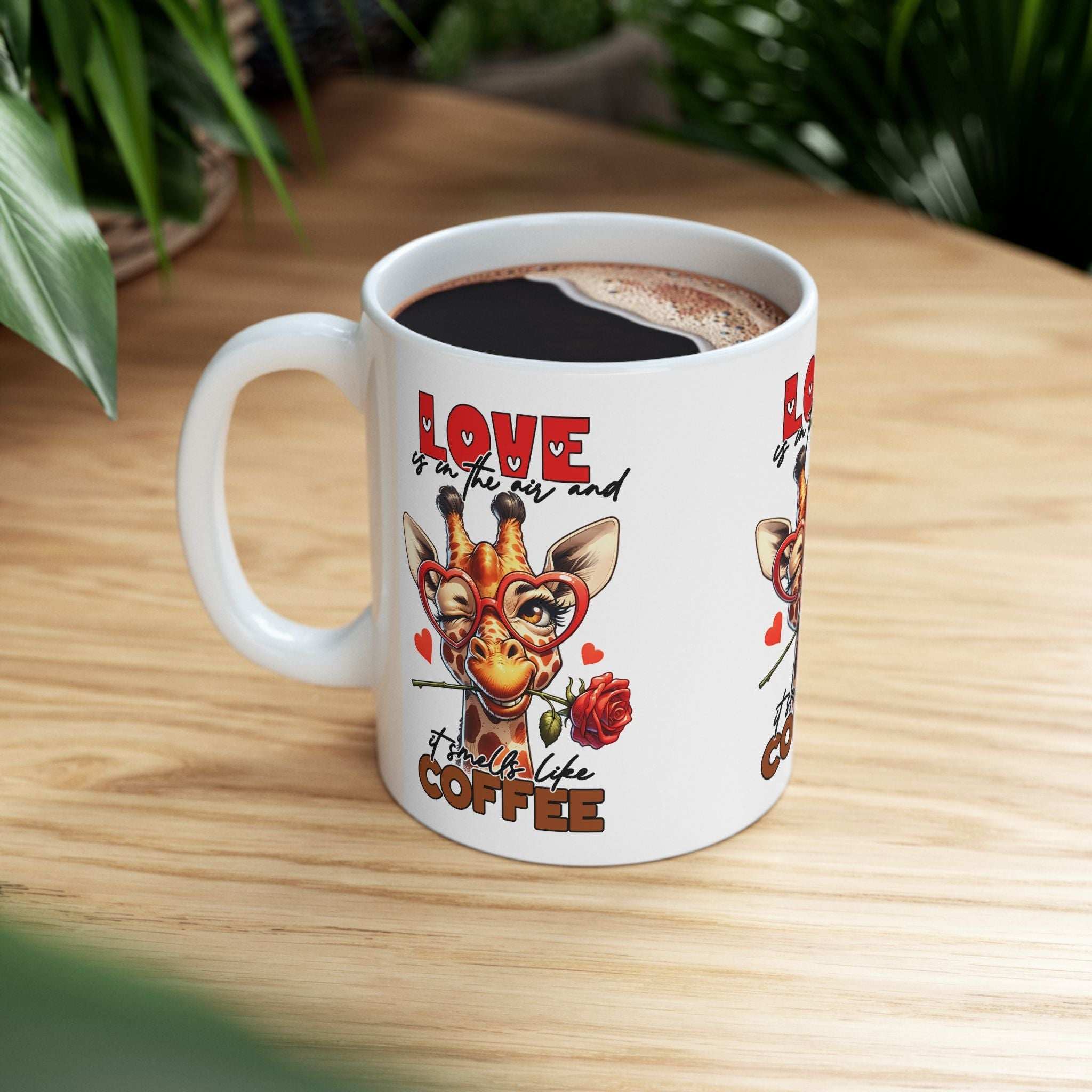 Love & Coffee Ceramic Mug - Cute Giraffe Design, 11oz/15oz