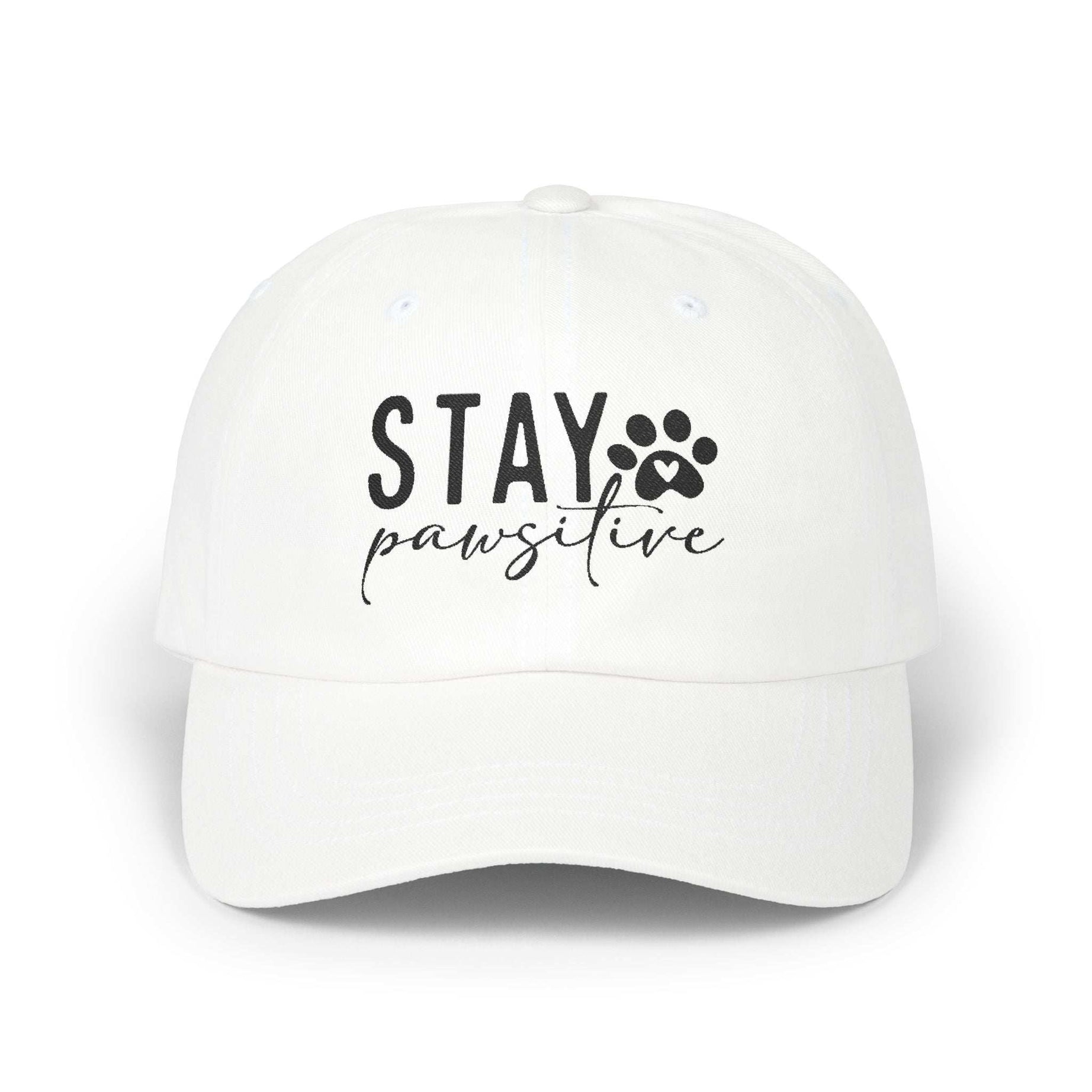 Stay Pawsitive Embroidered Dad Cap - Inspirational Pet Lover Baseball Hat