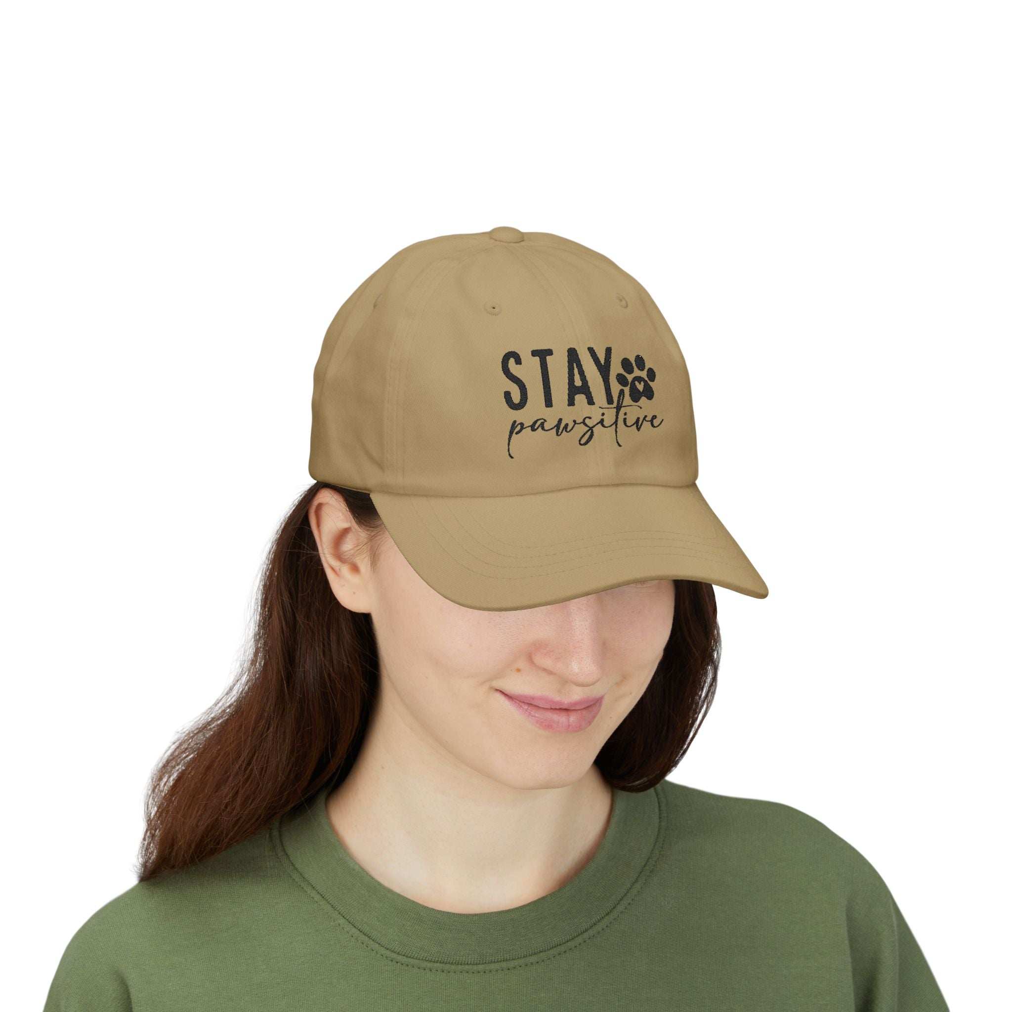 Stay Pawsitive Embroidered Dad Cap - Inspirational Pet Lover Baseball Hat