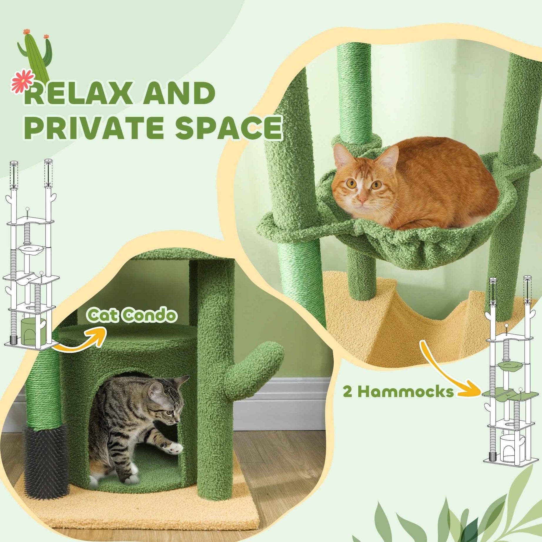Cat Tree Floor to Ceiling 89-100 Inch - Condo Hammock Grooming Post
