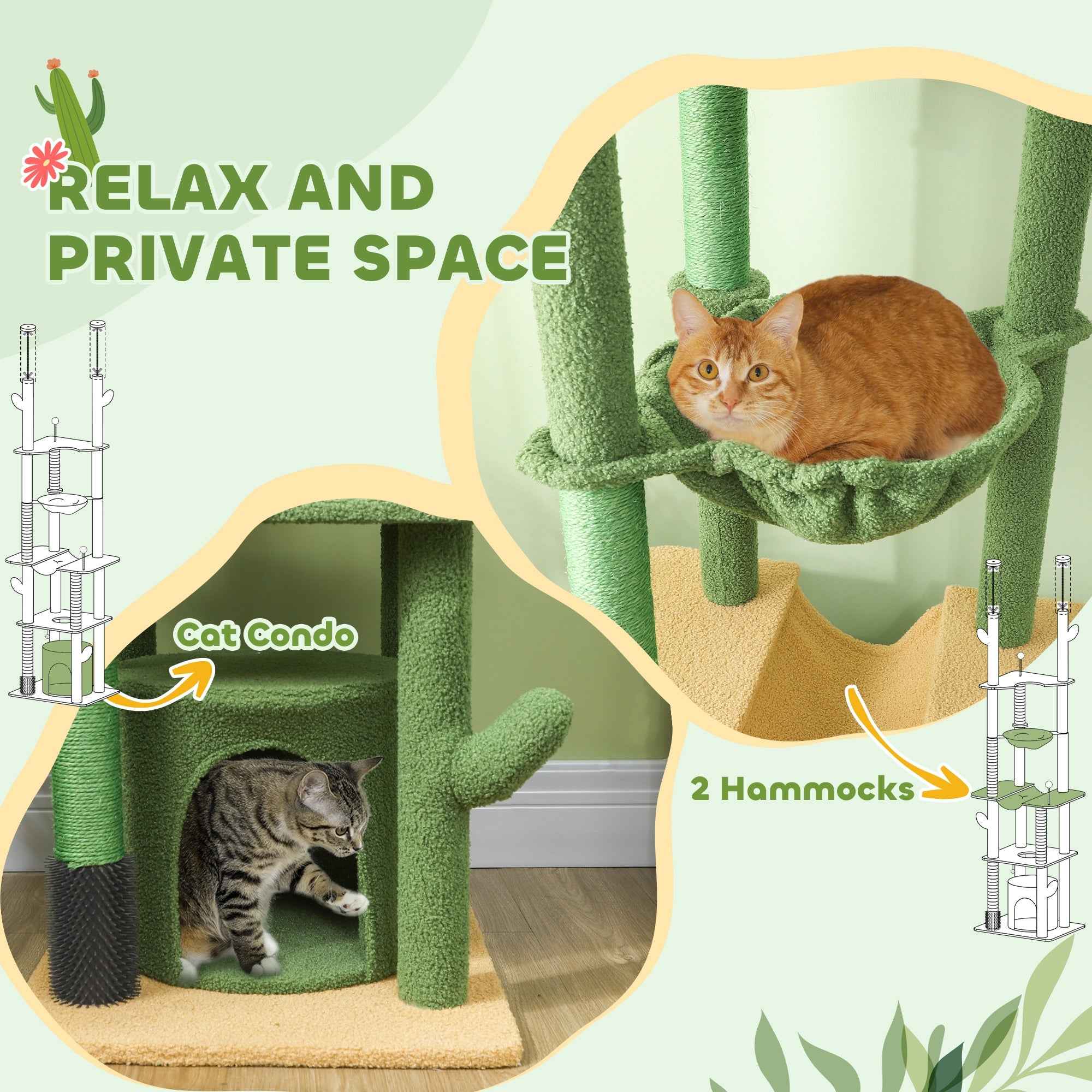 Cat Tree Floor to Ceiling 89-100 Inch - Condo Hammock Grooming Post