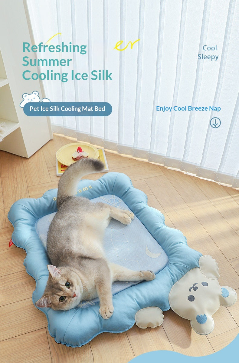 Cat Cooling Mat Ice Silk - Bear Print Summer Sleep Pad