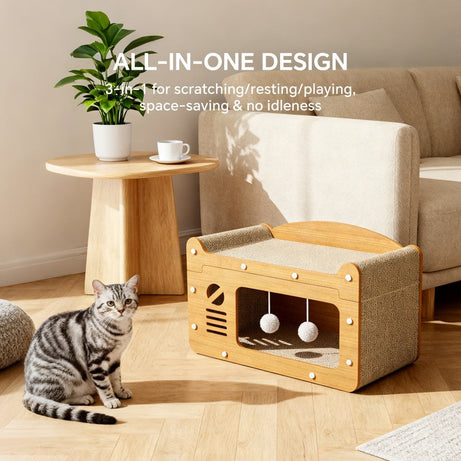 Cat Scratcher Sofa TV Shape - Double Layer Lounger with Toys