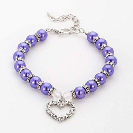 Pearl Necklace Pet Collar with Heart Decoration