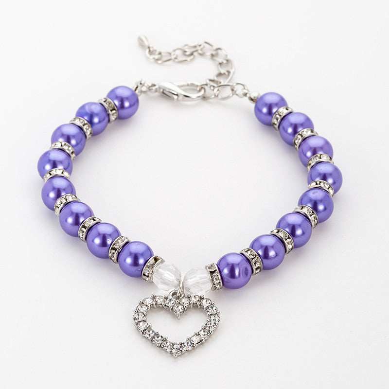 Pearl Necklace Pet Collar with Heart Decoration
