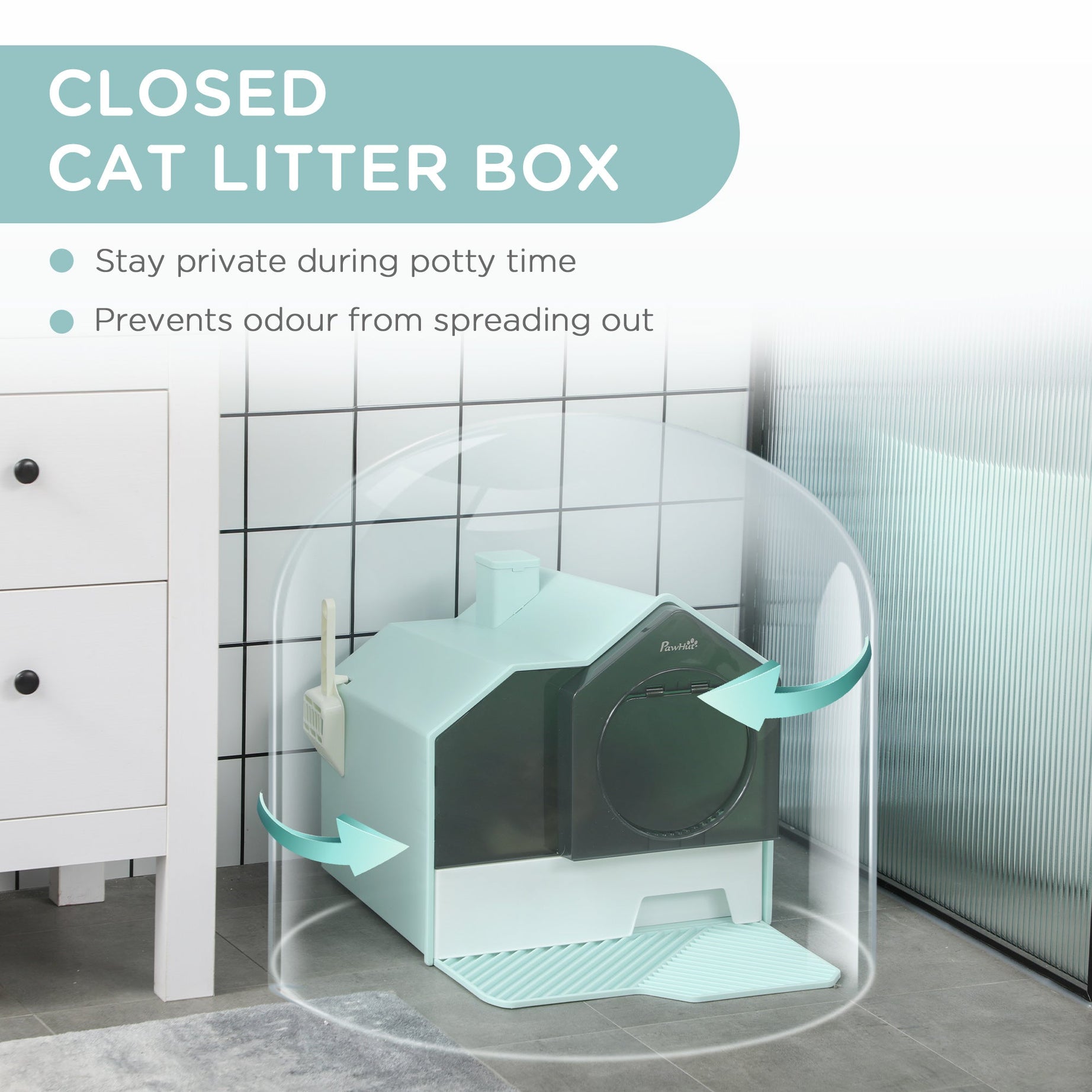 Cat Litter Box Hooded House - Drawer Clean Mat Scoop Included