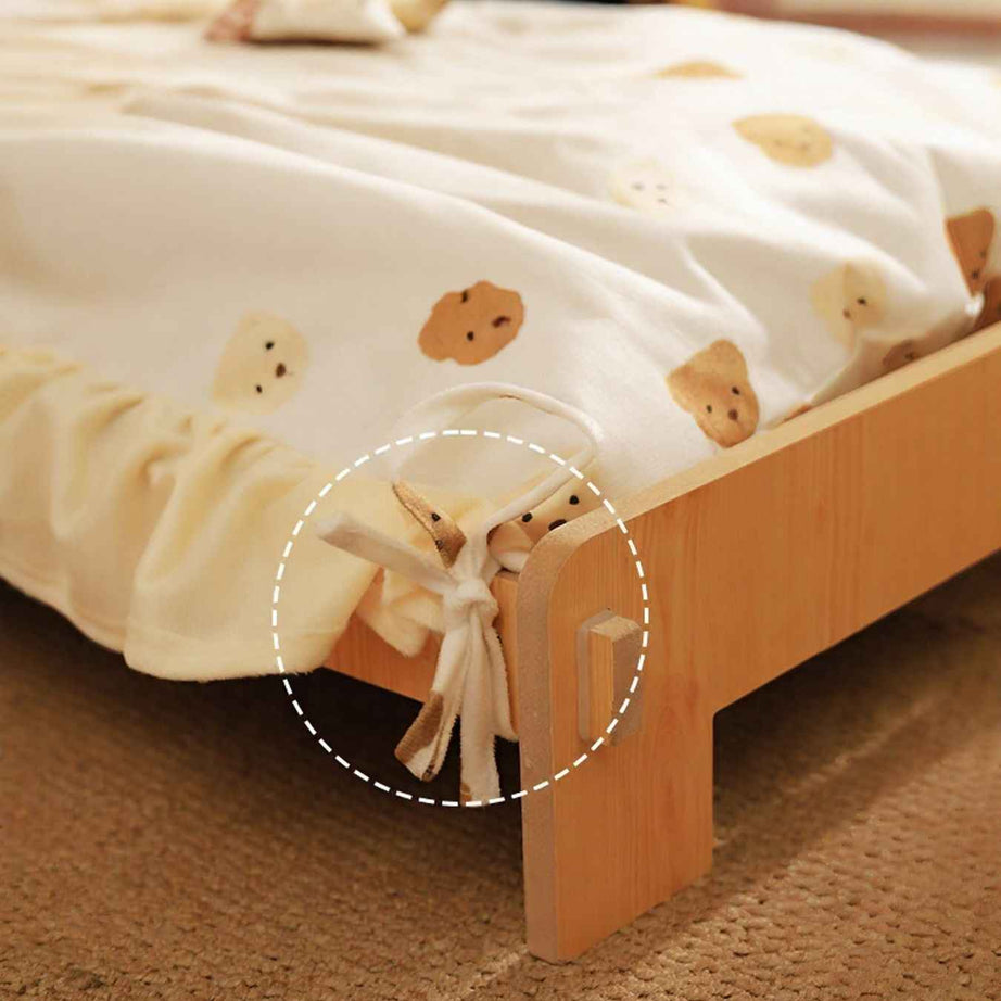 Wooden Pet Bed Frame - Miniature Bear Headboard with Bedding Set