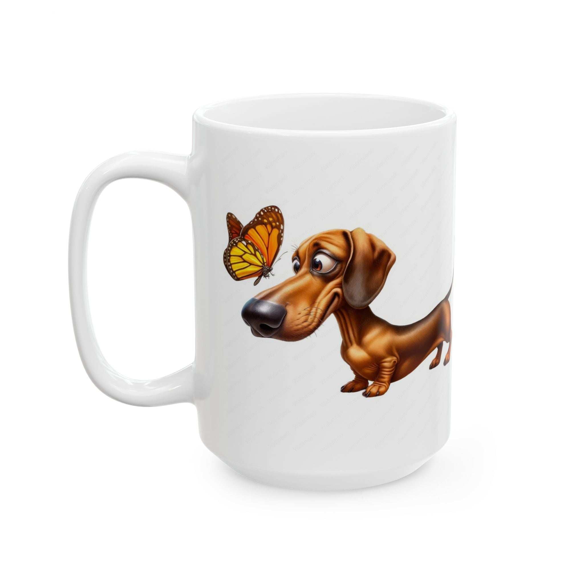 Cute Dachshund and Butterfly Ceramic Mug - Fun 11oz & 15oz Coffee Cup for Animal Lovers
