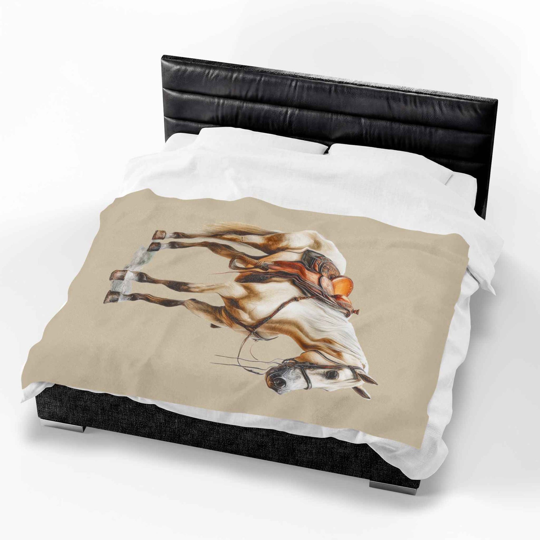 Velveteen Plush Blanket - Saddled Horse Illustration Cozy Throw