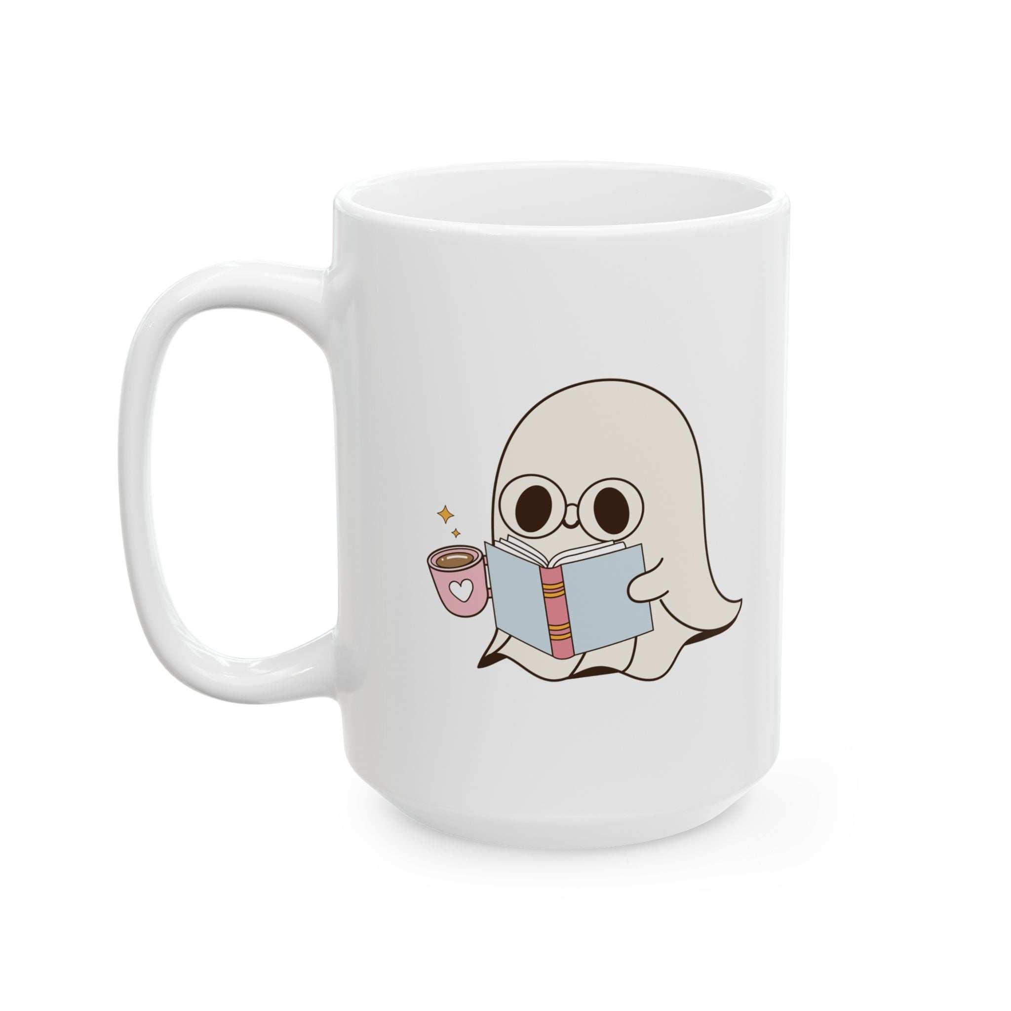 Cute Ghost Ceramic Mug | Coffee Cup for Book Lovers | Halloween Decor | Gift for Readers