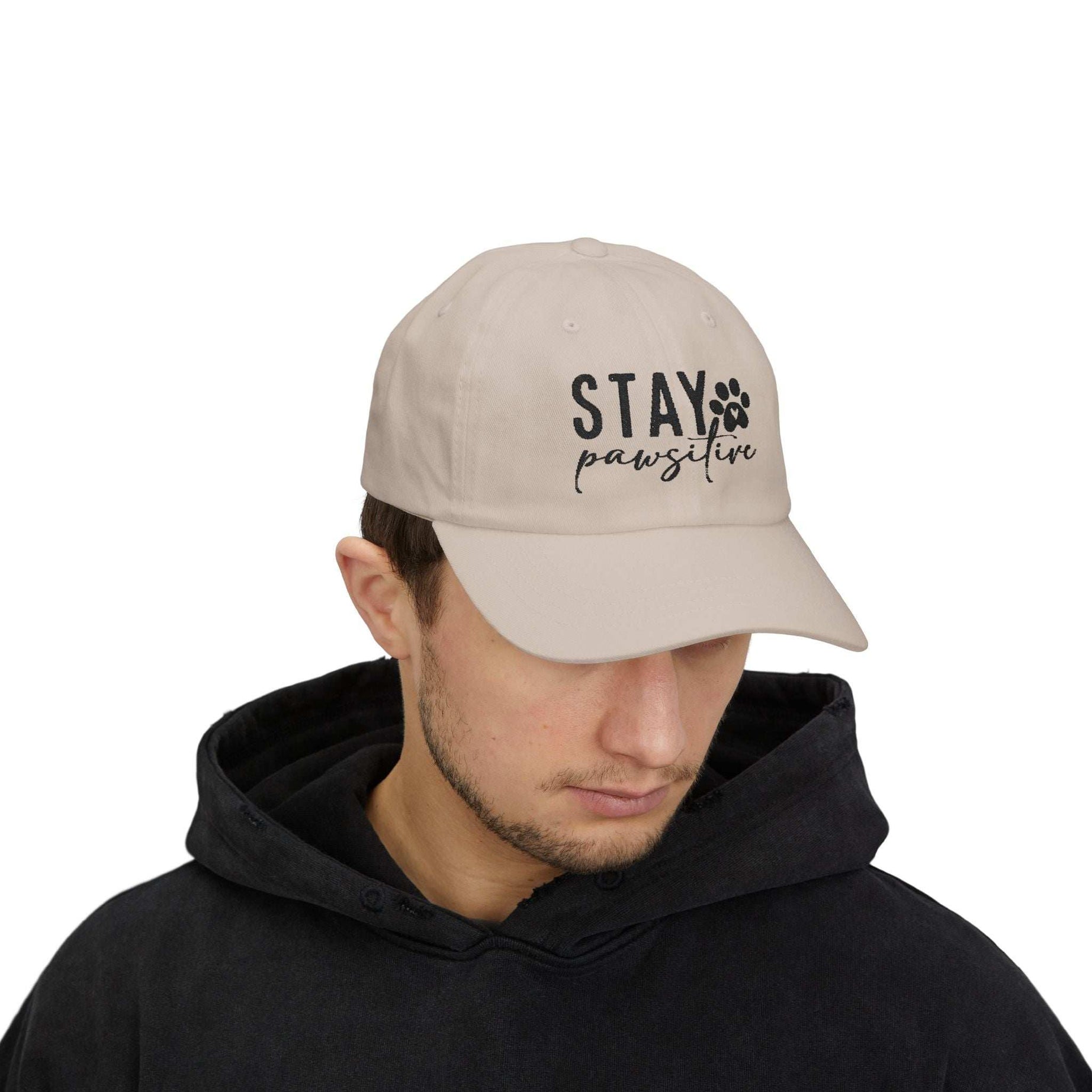 Stay Pawsitive Embroidered Dad Cap - Inspirational Pet Lover Baseball Hat