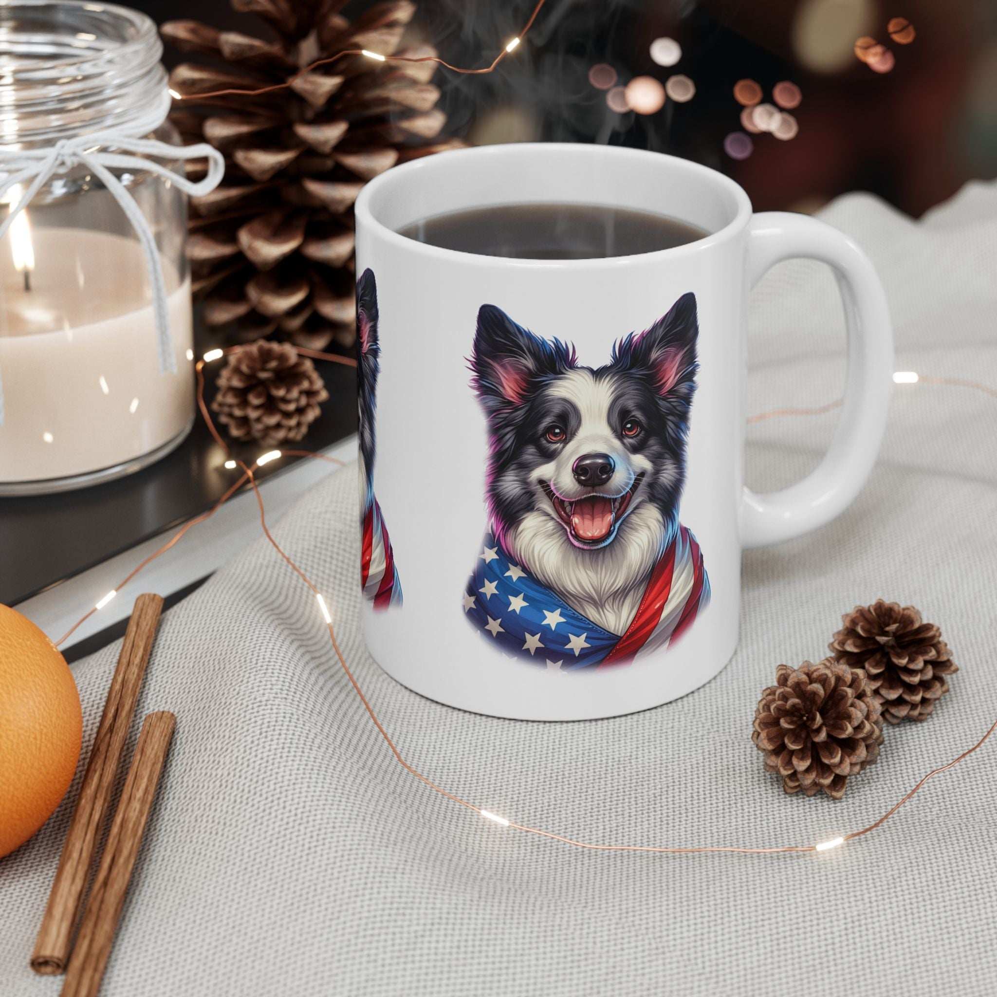 Border Collie Patriotic Dog Ceramic Mug - 11oz & 15oz