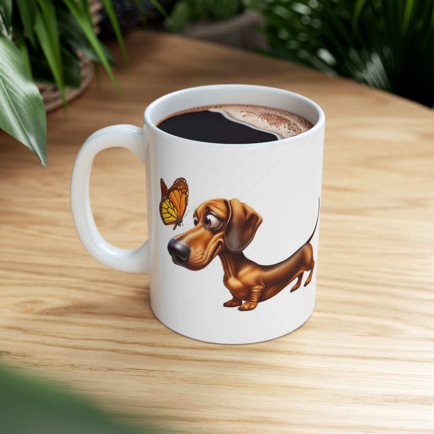 Cute Dachshund and Butterfly Ceramic Mug - Fun 11oz & 15oz Coffee Cup for Animal Lovers