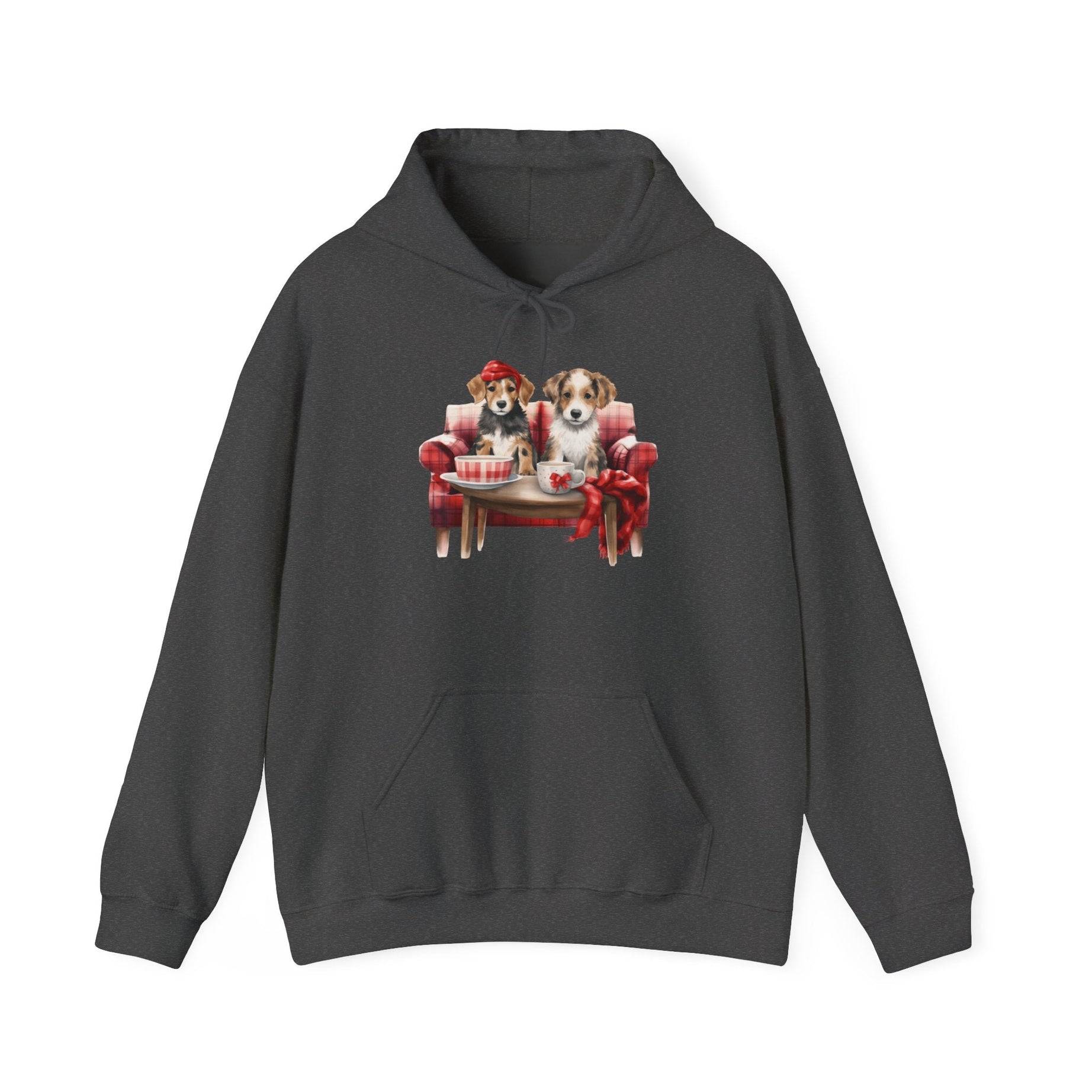 Christmas Hoodie - Festive Puppies on Sofa Design
