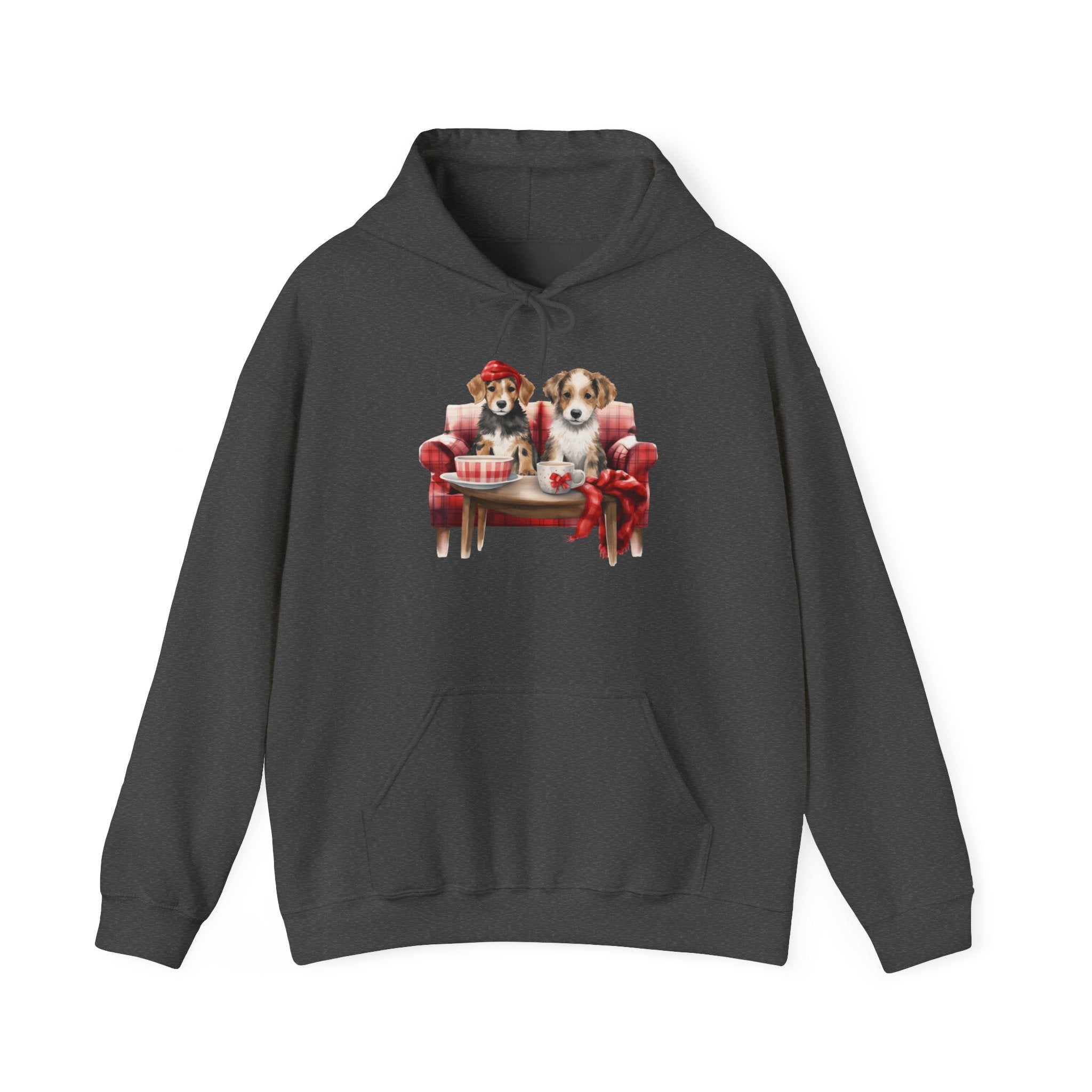 Christmas Hoodie - Festive Puppies on Sofa Design