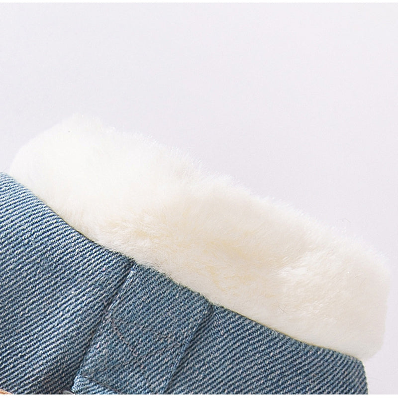 Teddy Bear Denim Vest - Dog Winter Coat with Plush Toy