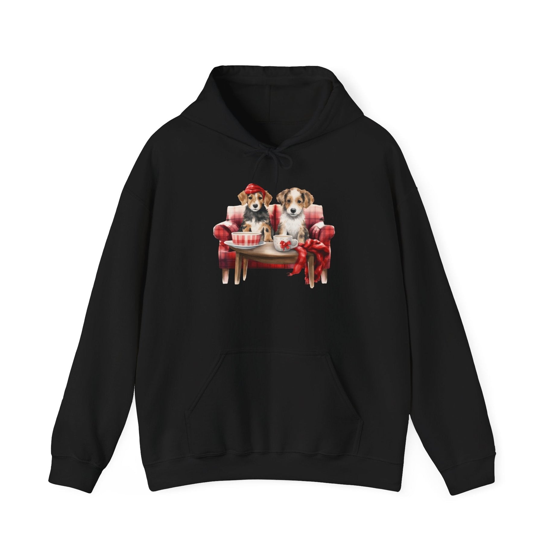 Christmas Hoodie - Festive Puppies on Sofa Design