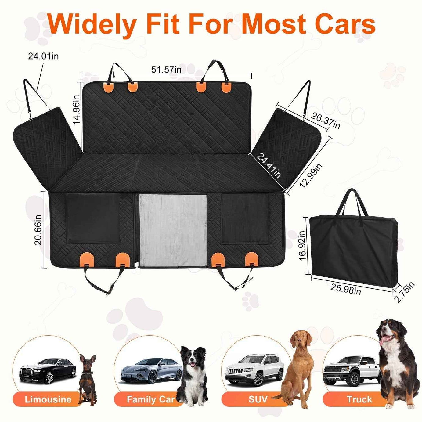 Dog Car Seat Cover - Waterproof Hammock for Back Seat