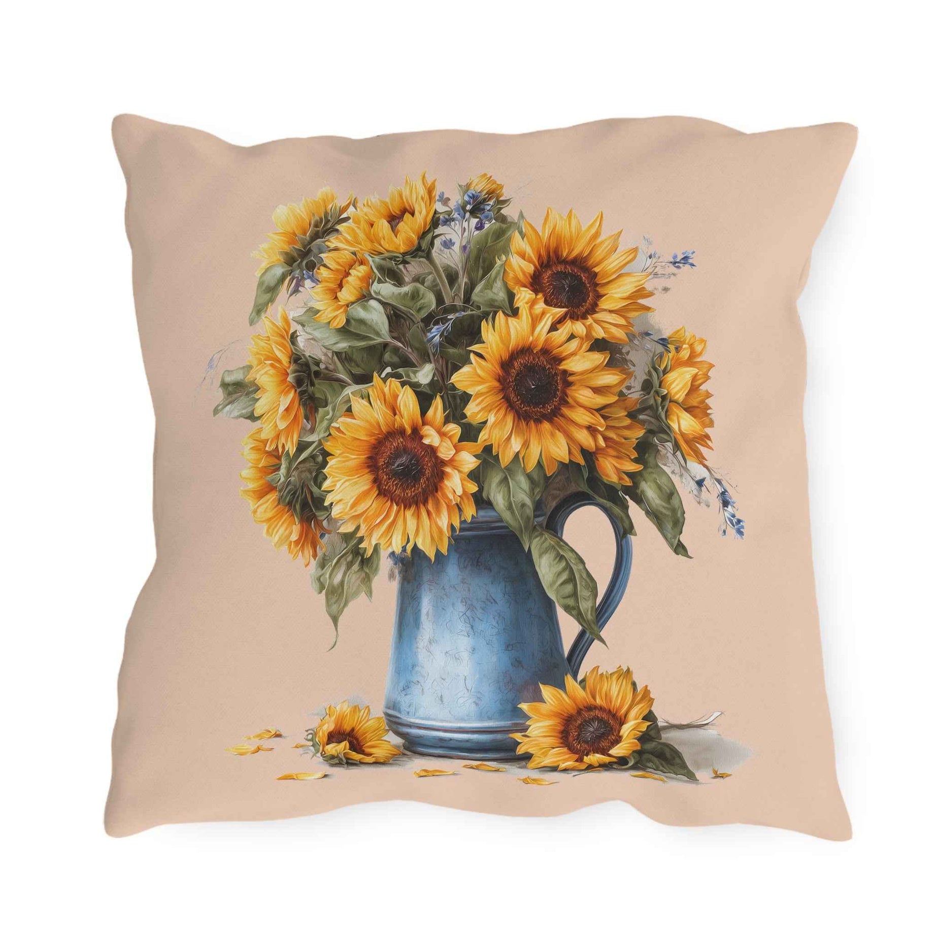 Sunflower Cottage Outdoor Pillow — Rustic Garden Shed & Sunflower Throw Cushion for Patio