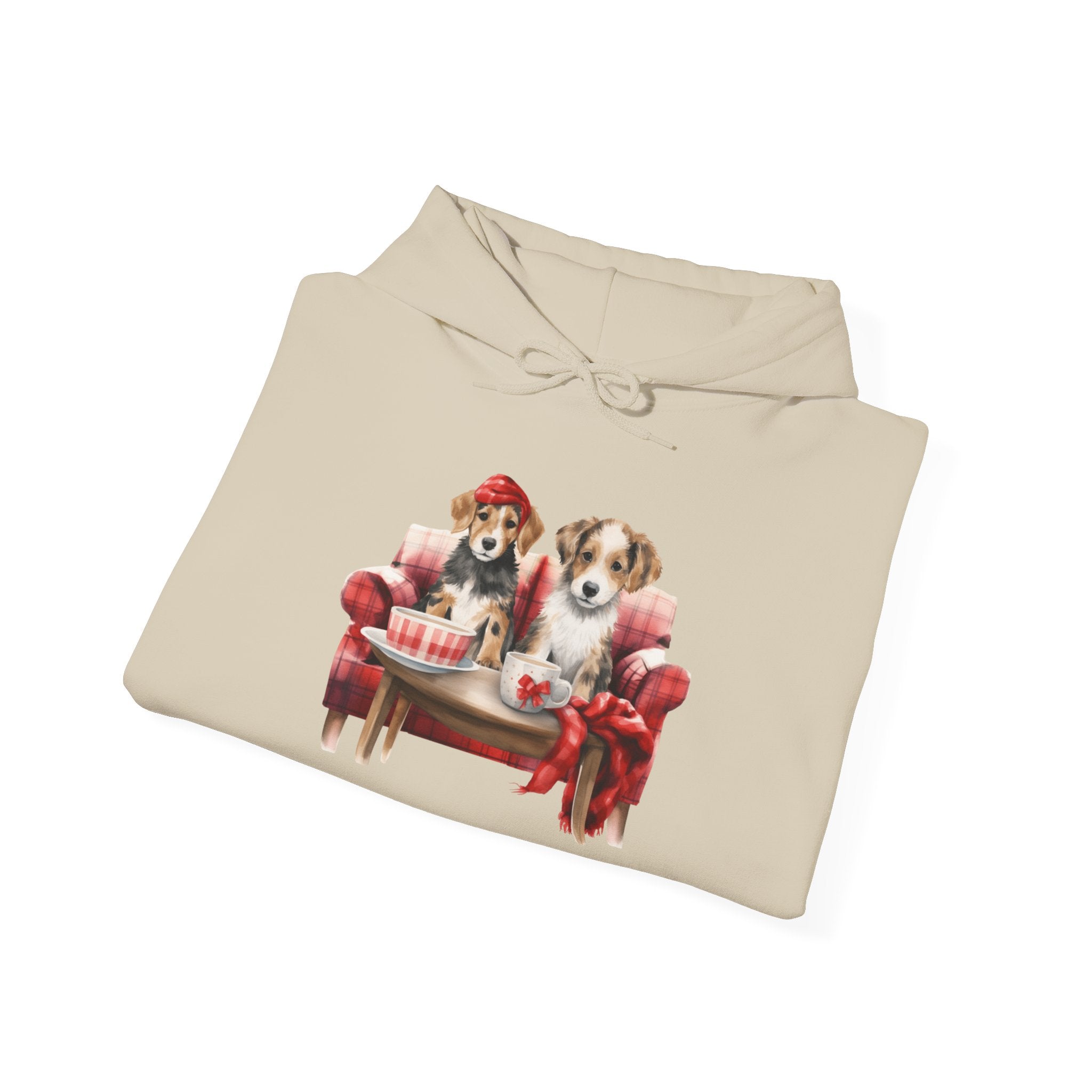 Christmas Hoodie - Festive Puppies on Sofa Design