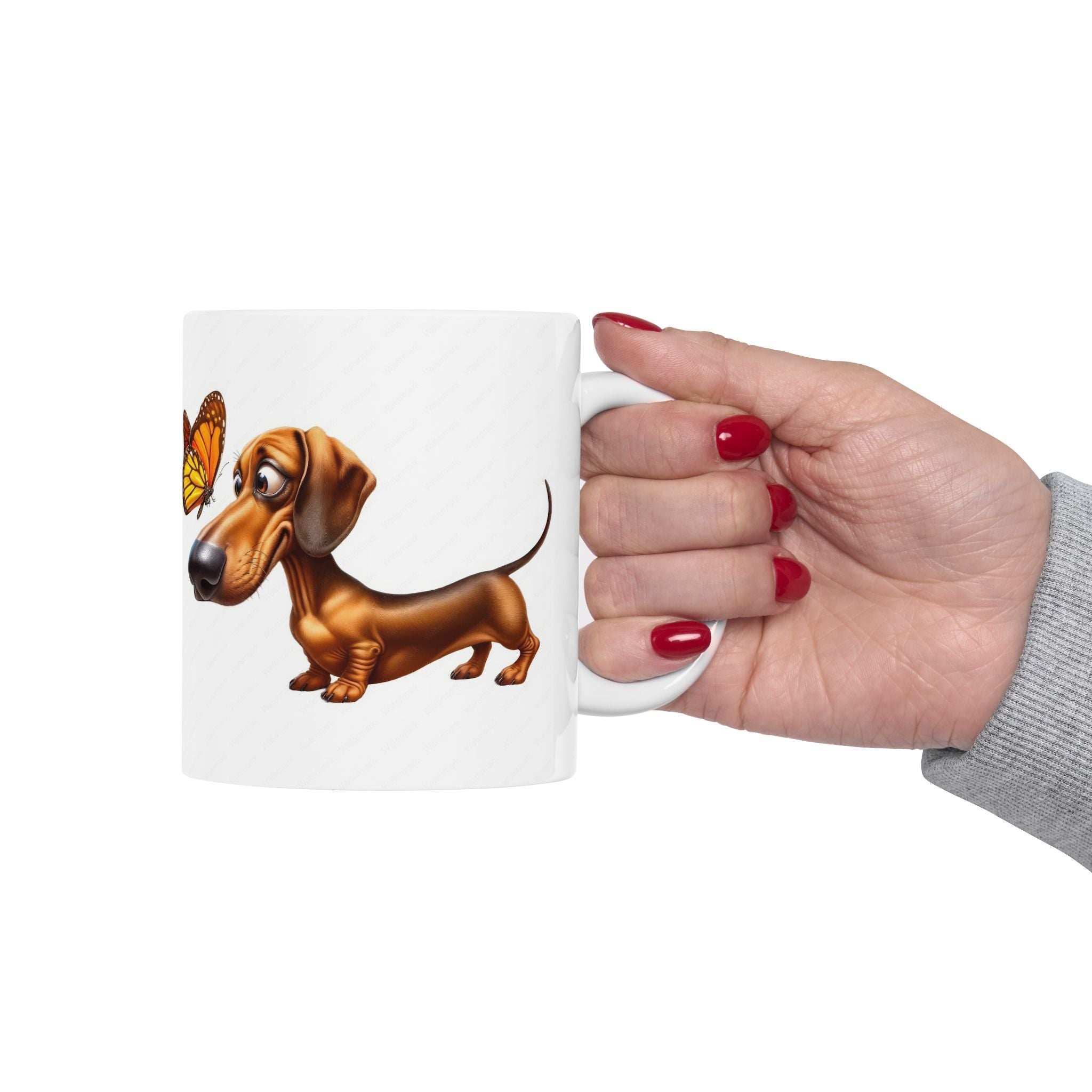 Cute Dachshund and Butterfly Ceramic Mug - Fun 11oz & 15oz Coffee Cup for Animal Lovers