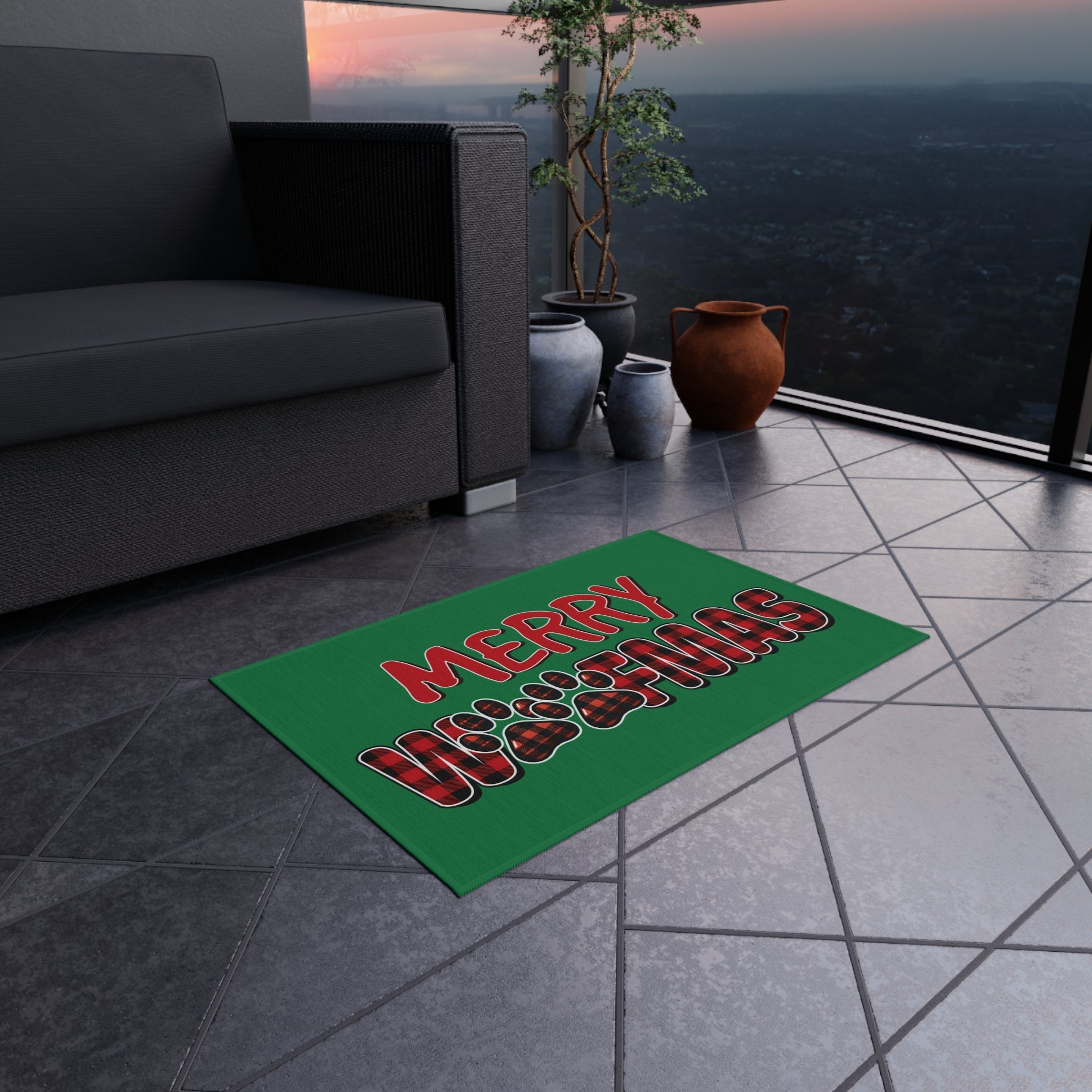 Merry Woofmas Rug - Holiday Doormat with Paw Prints