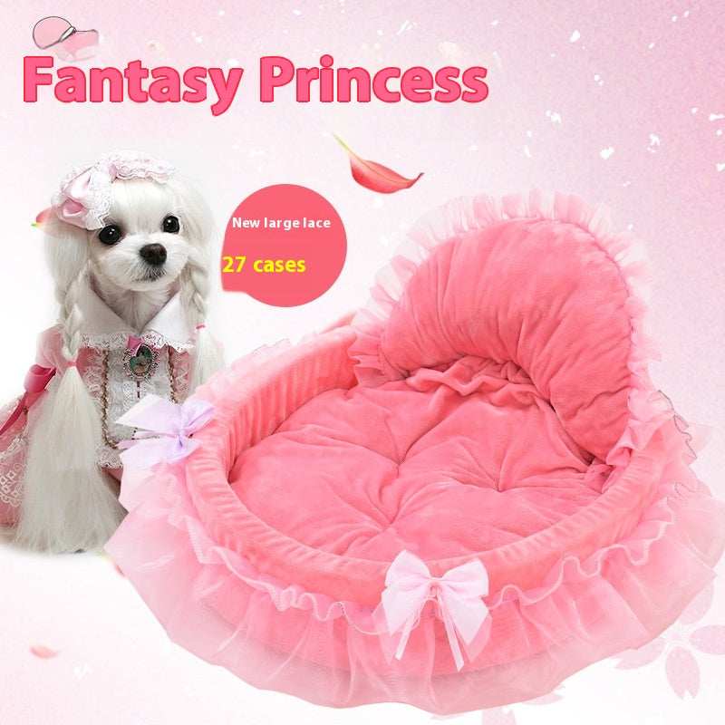 Dream Princess Lace Trim Pet Bed with Bolster Backrest