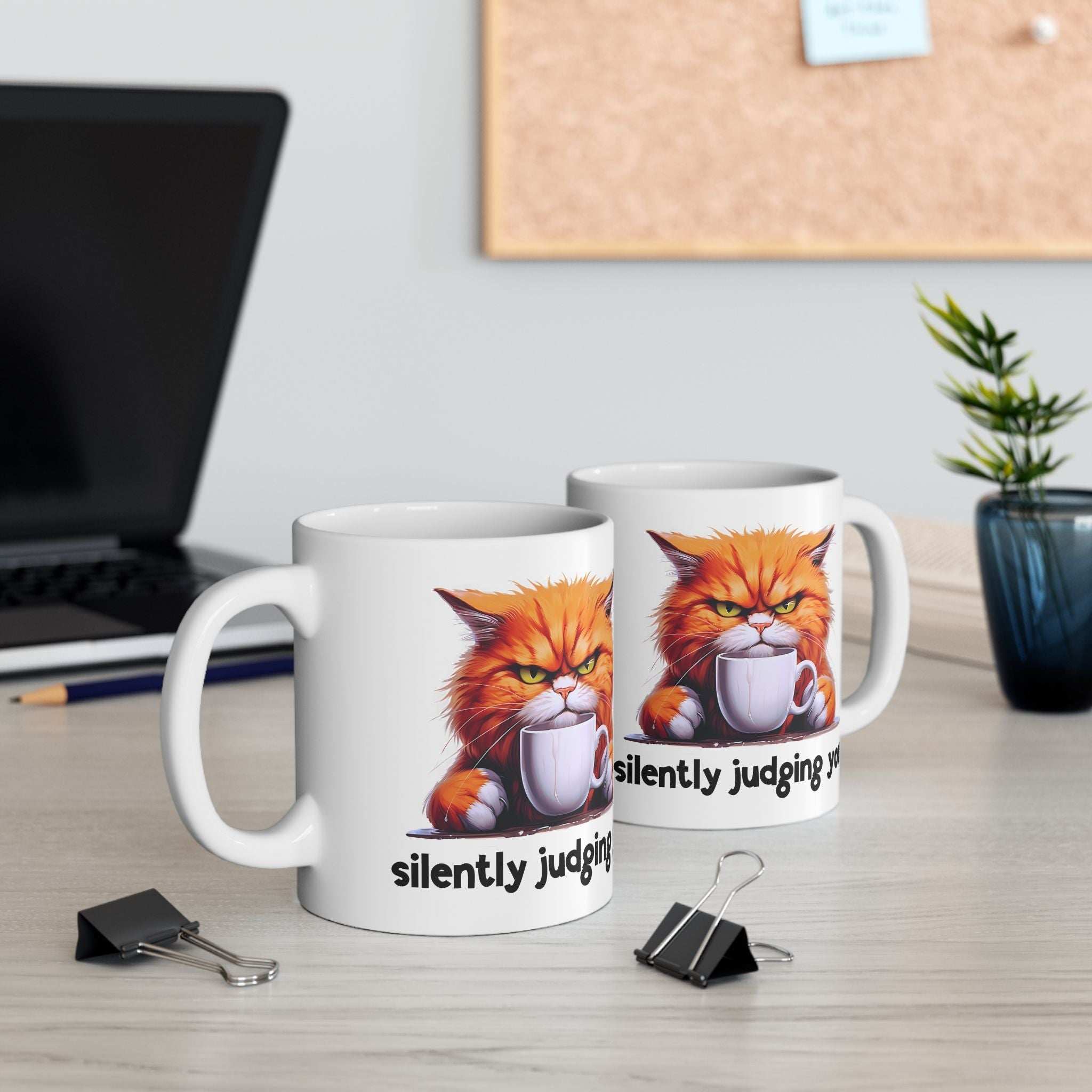 Funny Cat Ceramic Mug - 'Judging You Silently' (11oz, 15oz)