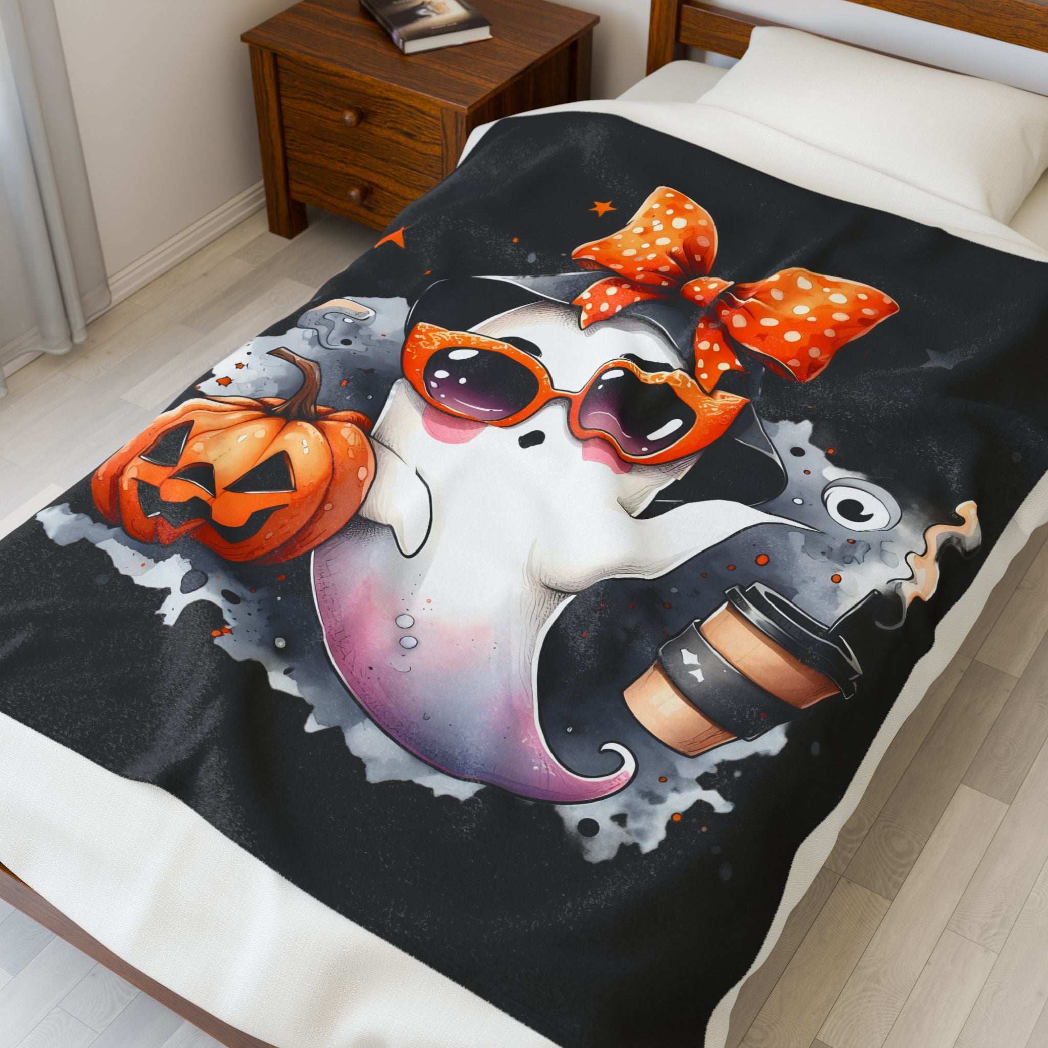 Halloween Ghost Velvet Plush Blanket - Luxury Fall Throw
