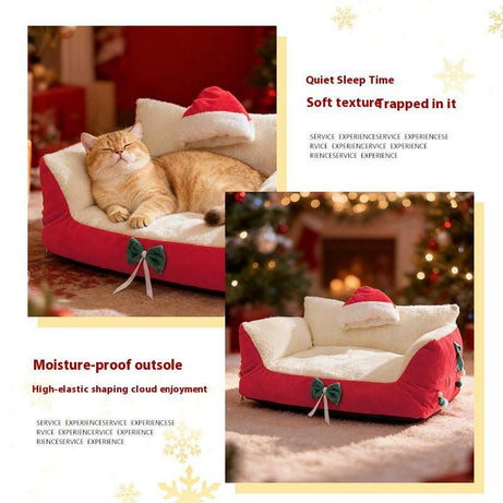 Christmas Cat Bed for Winter Warmth - Cozy Bolster Pet Nest