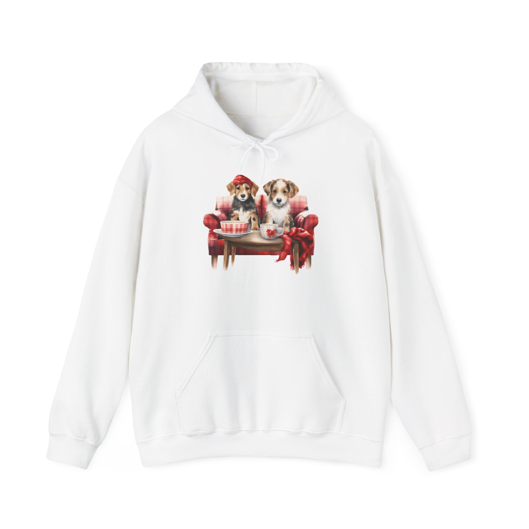 Christmas Hoodie - Festive Puppies on Sofa Design