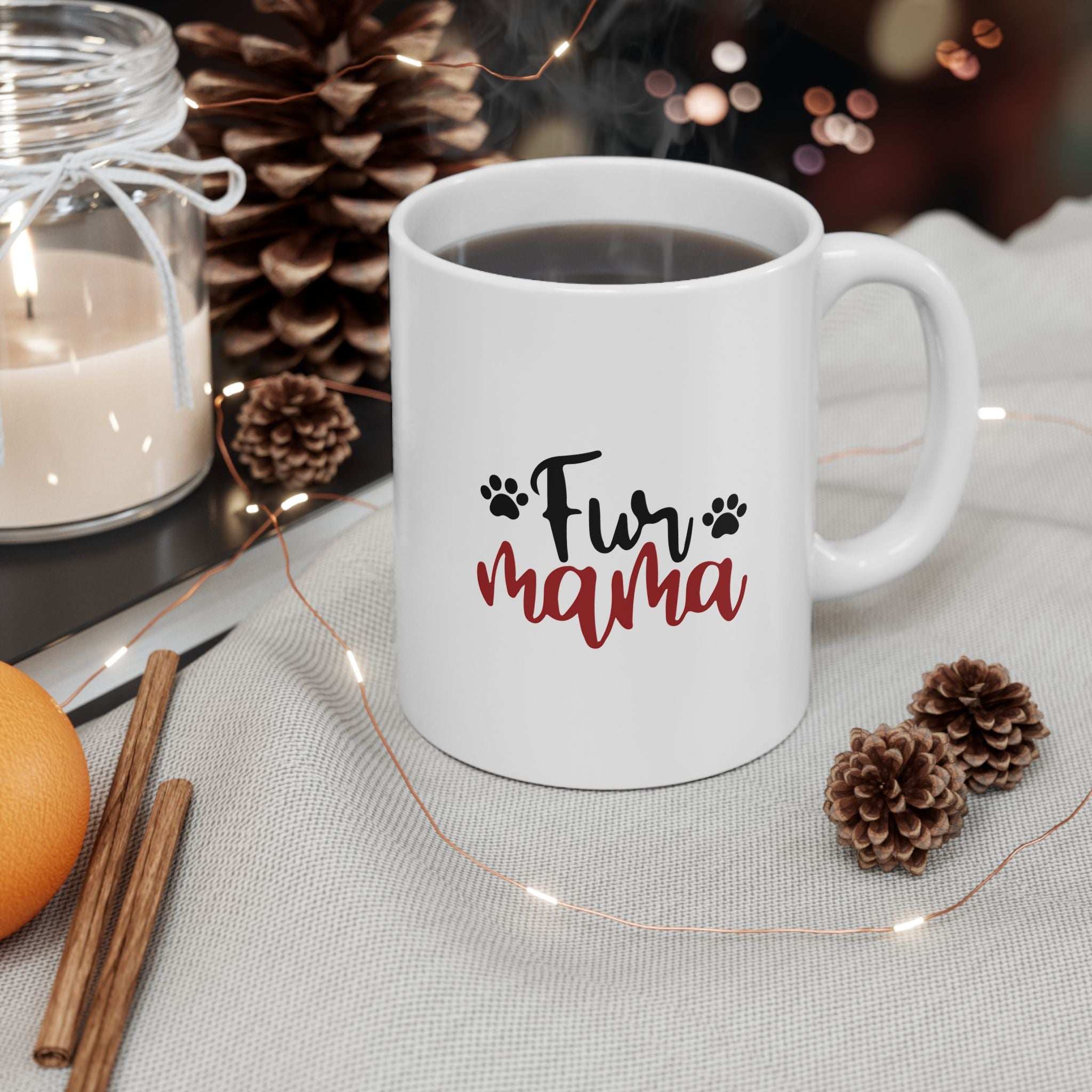 Fur Mama Ceramic Mug - 11oz & 15oz with Heart and Paw Print Design