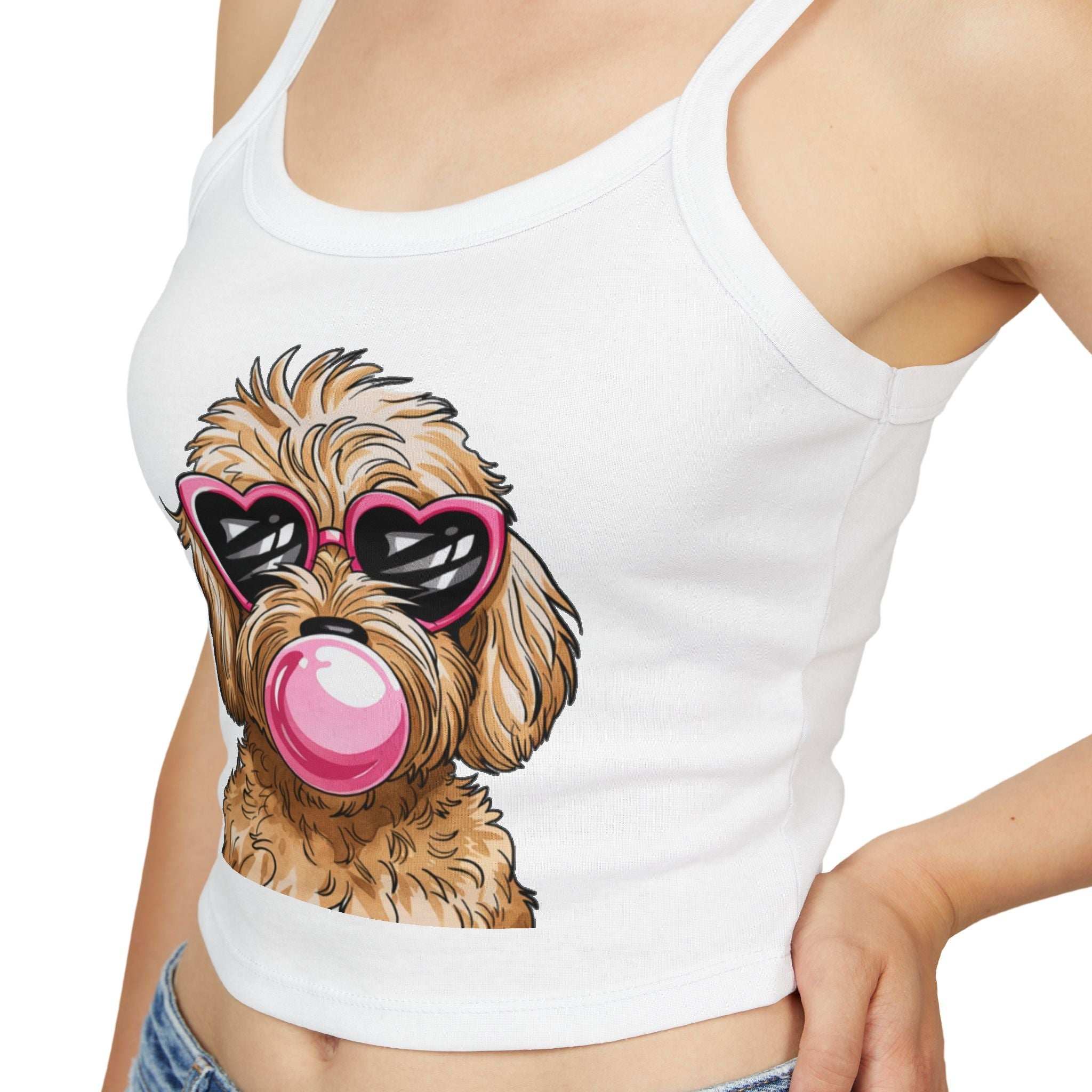 Cool Goldendoodle Blowing Bubble - Women's Spaghetti Strap Tank Top