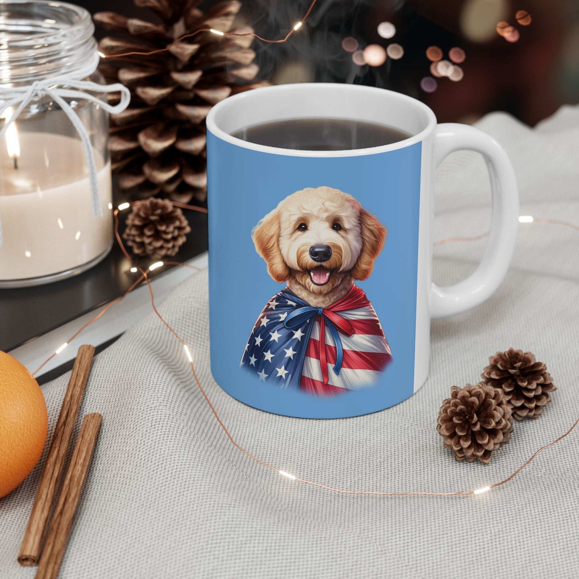 Patriotic Goldendoodle Dog Ceramic Mug - 11oz & 15oz