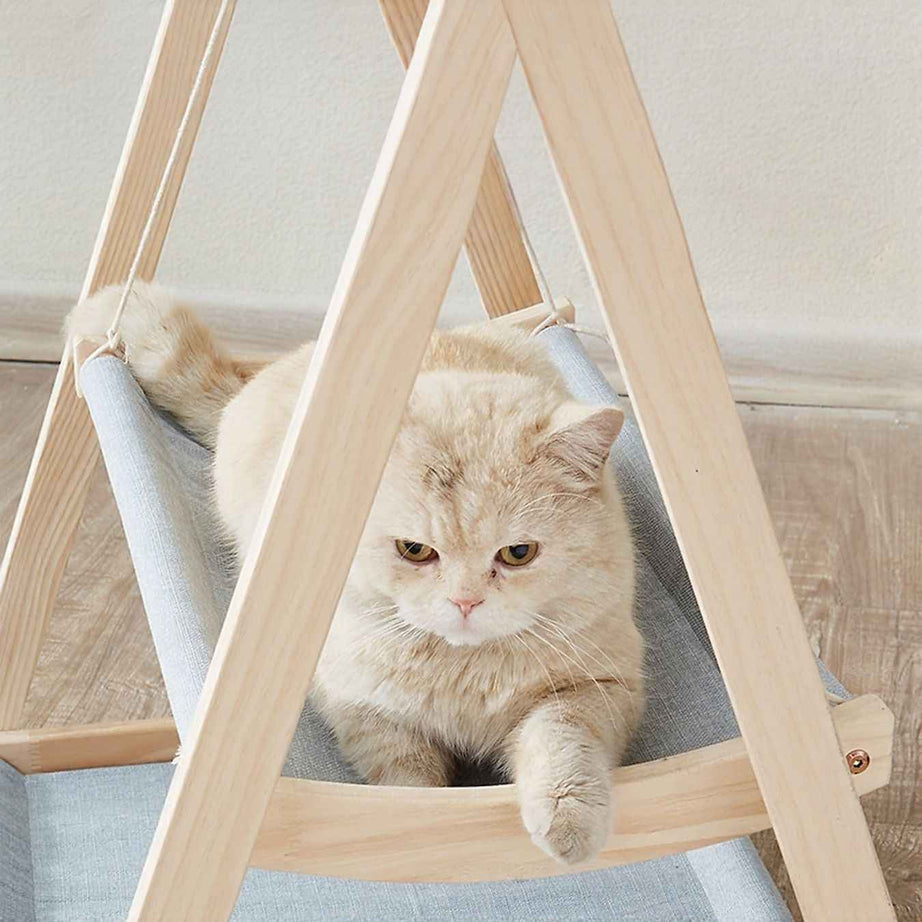 Cat Triangle Hammock Wooden Frame - Scandinavian Floor Stand Bed