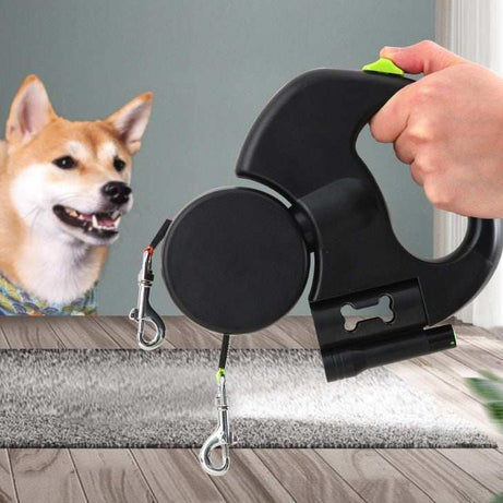 Reflective Swivel Dual Pet Retractable Dog Leash For Small Dogs with Light and Bag Holder