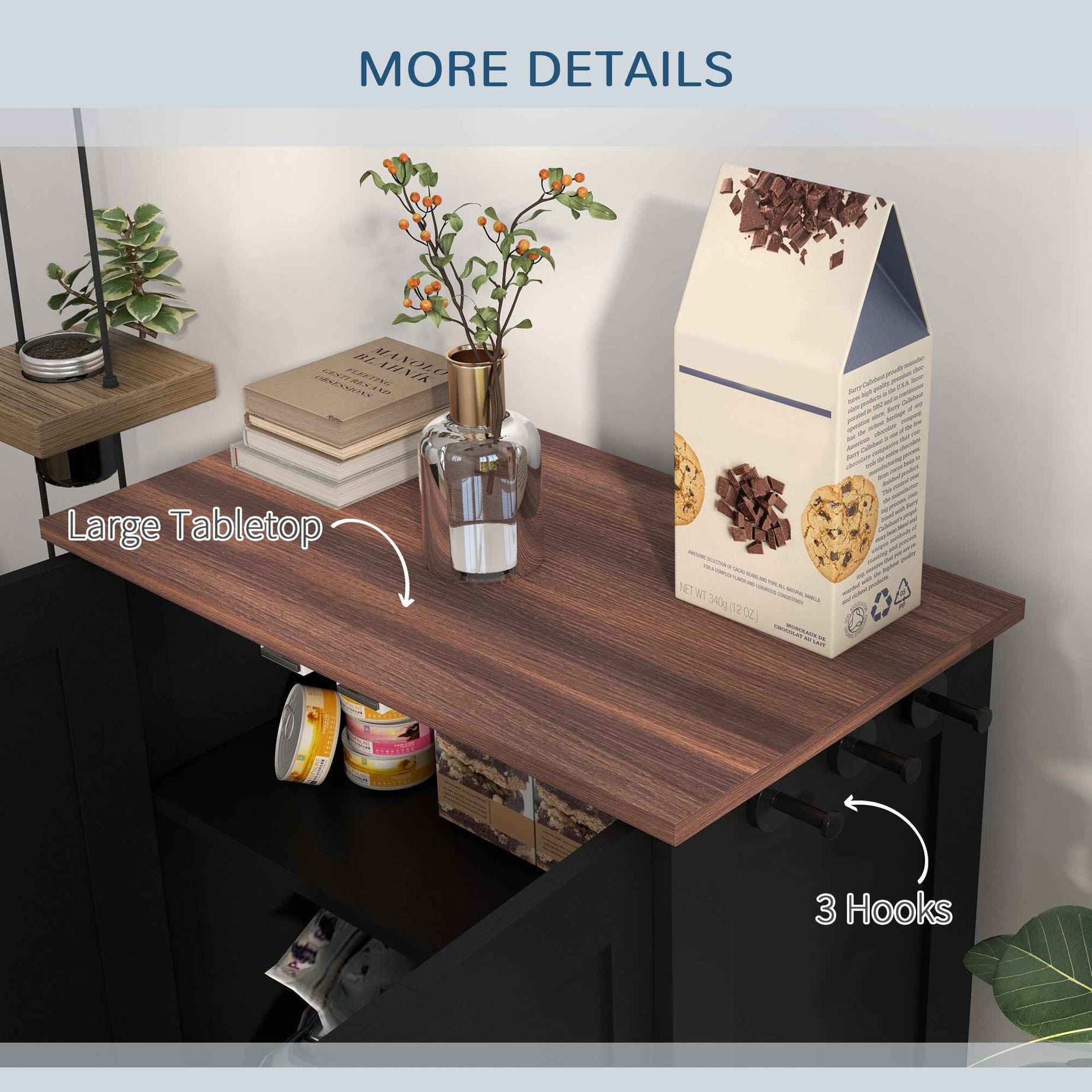 Dog Feeding Station Cabinet - Raised Bowls Storage and Hooks