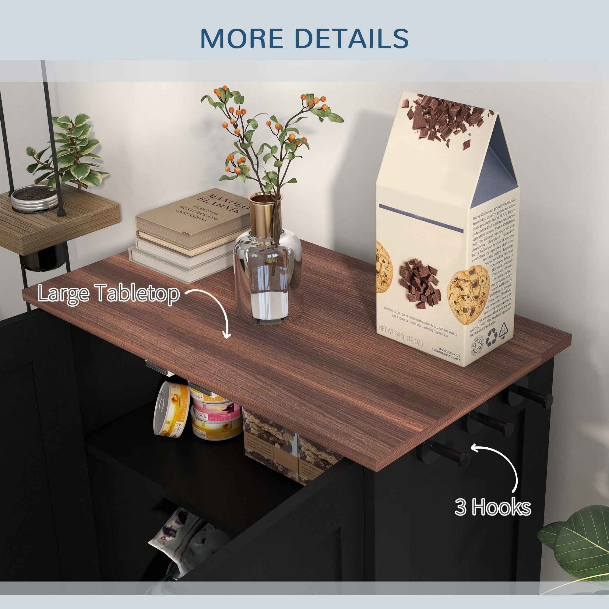 Dog Feeding Station Cabinet - Raised Bowls Storage and Hooks