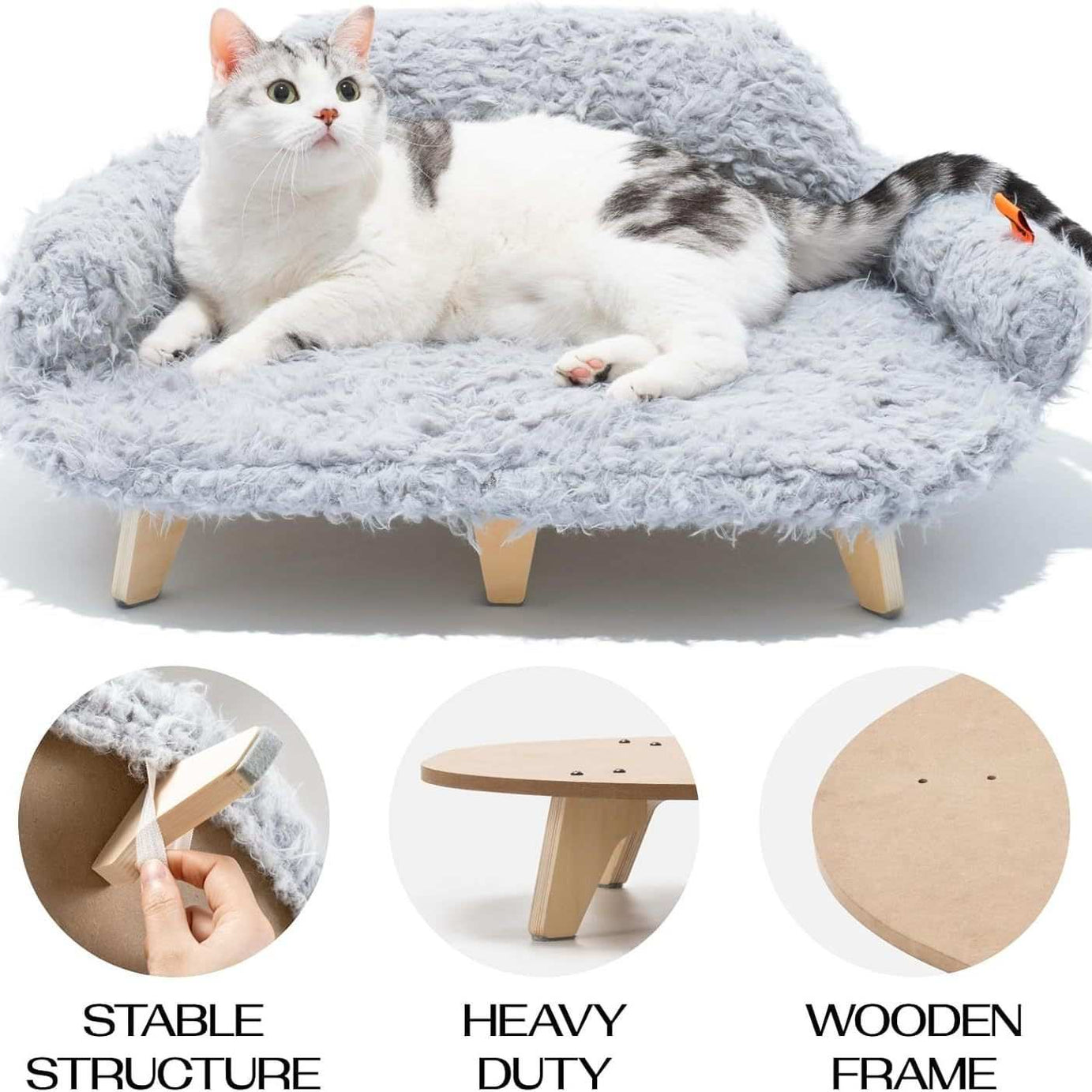 Grey Modern Elevated Pet Bed - Wooden