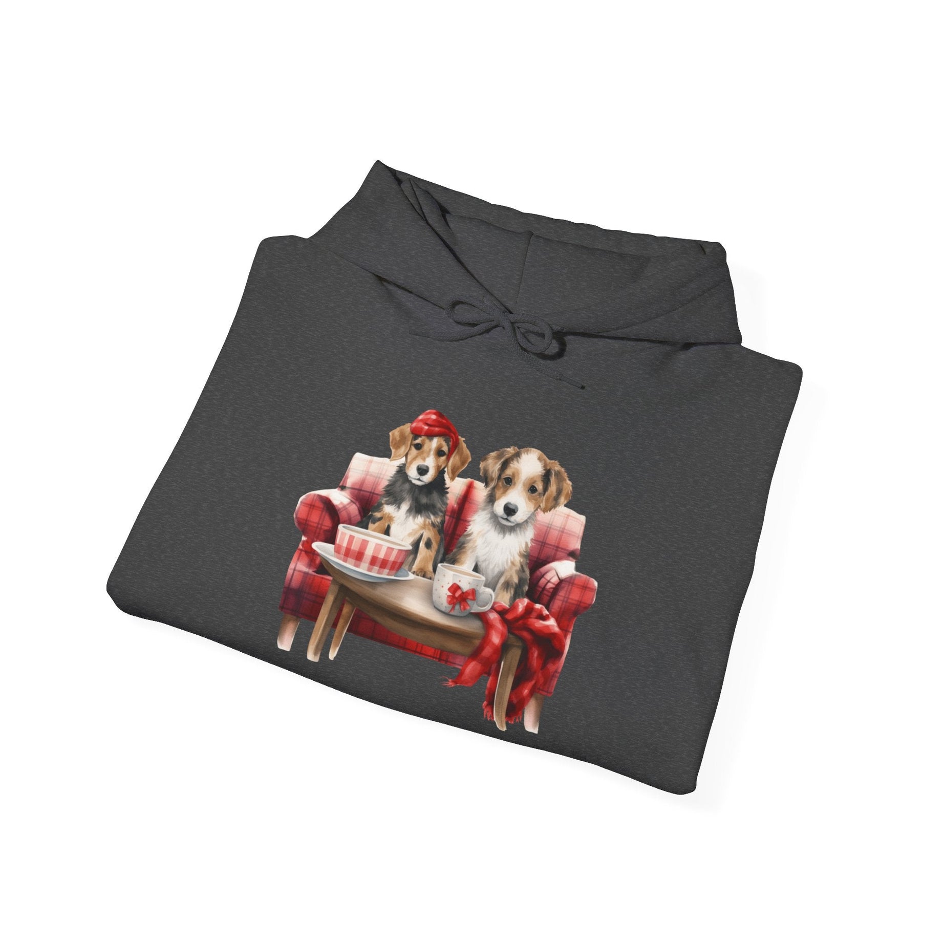 Christmas Hoodie - Festive Puppies on Sofa Design